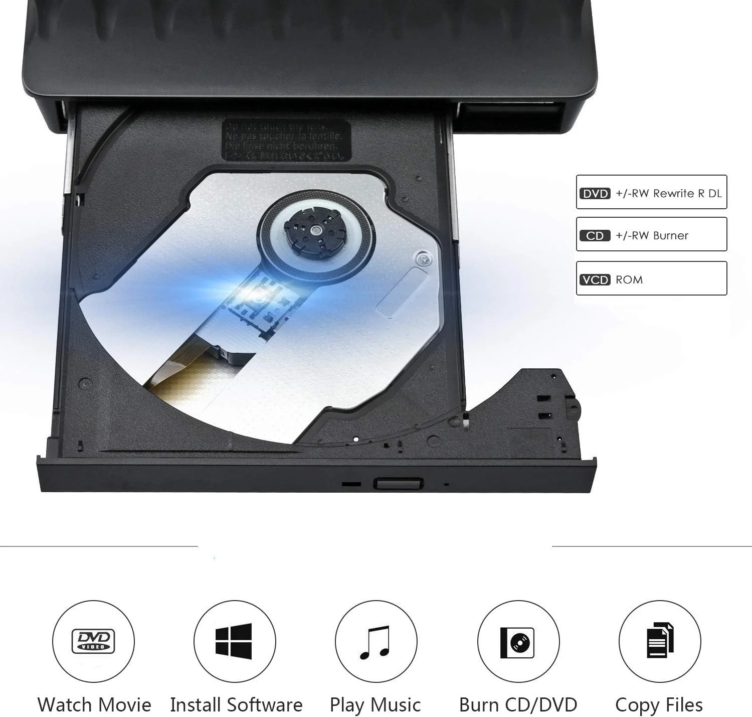 درایو اکسترنال CD DVD با پورت USB C، آداپتور USB Type C به USB 3.0 سوپردرایو اپتیکال DVD CD+/-RW رایتر سازگار با مک بوک ایر، آی مک، ویندوز و لپ تاپ