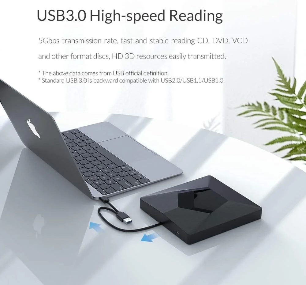 درایو نوری اکسترنال USB 3.0 قابل حمل CD/DVD-ROM DVD RW ROM رایتر برای لپ تاپ رومیزی صفحه گردان برای خودرو و کودکان