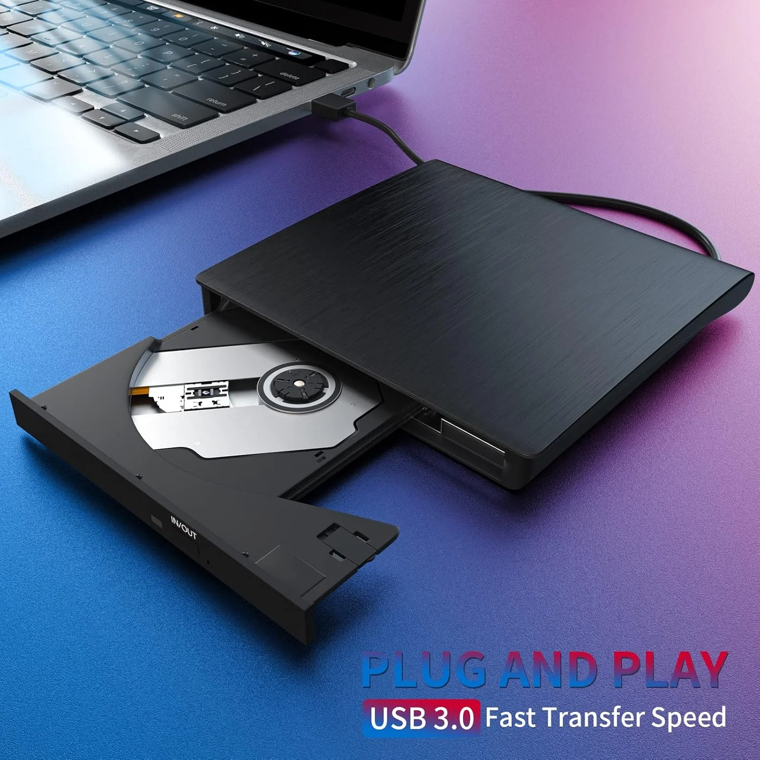 درایو نوری اکسترنال LIUHE برای لپ تاپ، USB 3.0، پخش کننده و نویسنده CD/DVD قابل حمل، سازگار با لپ تاپ، کامپیوتر رومیزی، مک بوک، مک، ویندوز، لینوکس (مشکی)