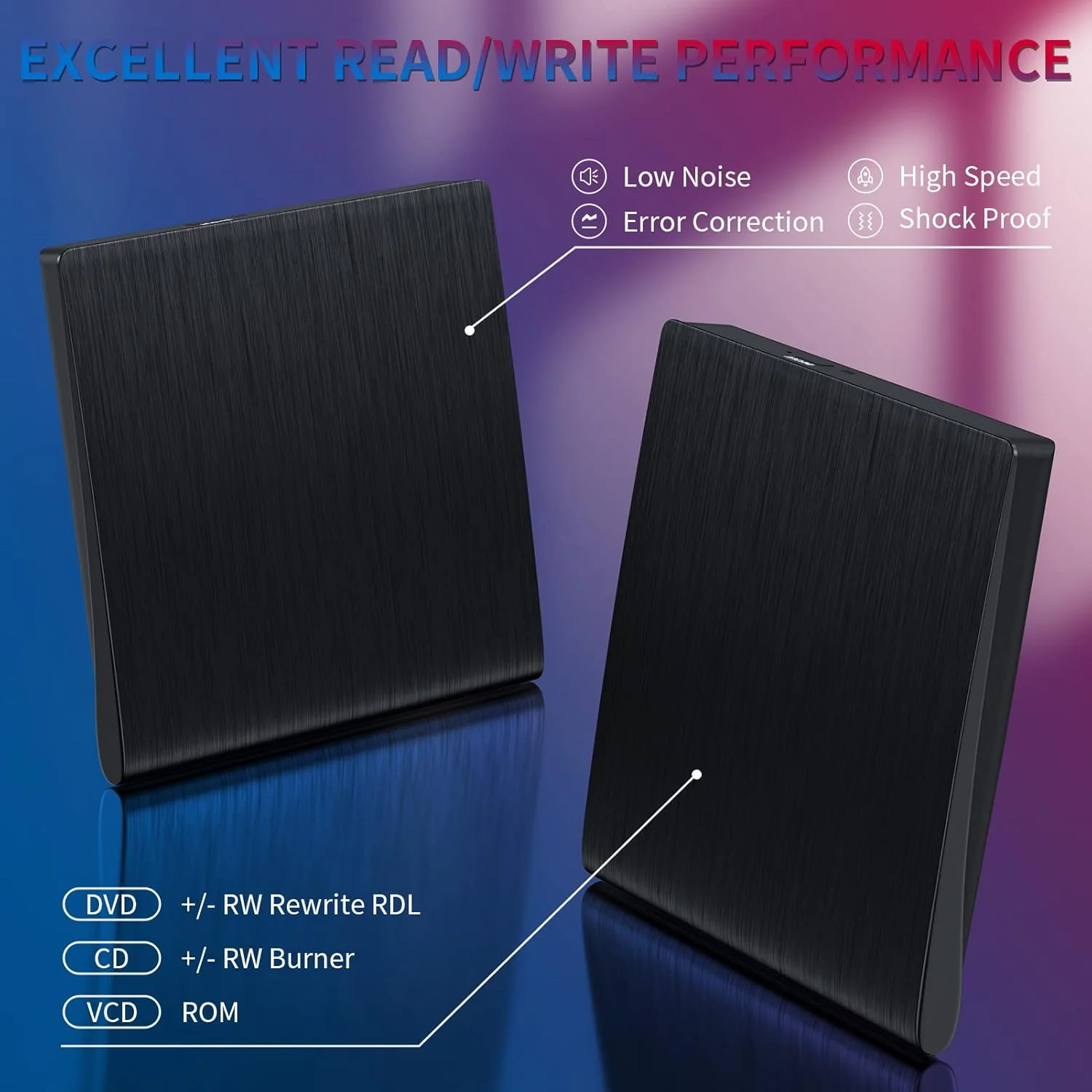 درایو نوری اکسترنال LIUHE برای لپ تاپ، USB 3.0، پخش کننده و نویسنده CD/DVD قابل حمل، سازگار با لپ تاپ، کامپیوتر رومیزی، مک بوک، مک، ویندوز، لینوکس (مشکی)