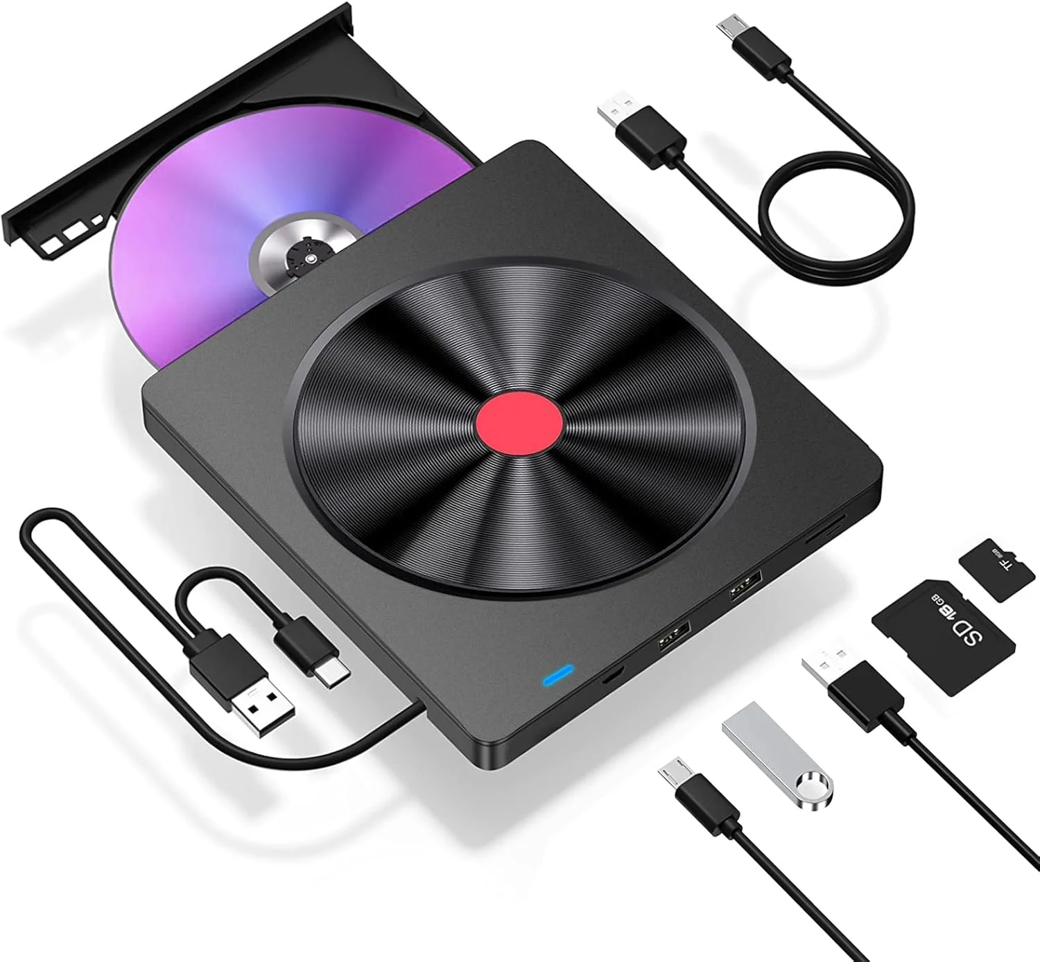 درایو نوری اکسترنال LMEN با USB 3.0 و Type-C برای لپ تاپ، کامپیوتر و دسکتاپ، دستگاه خواننده و نویسنده CD و DVD برای مک بوک و ویندوز 7/8/10/11 و لینوکس