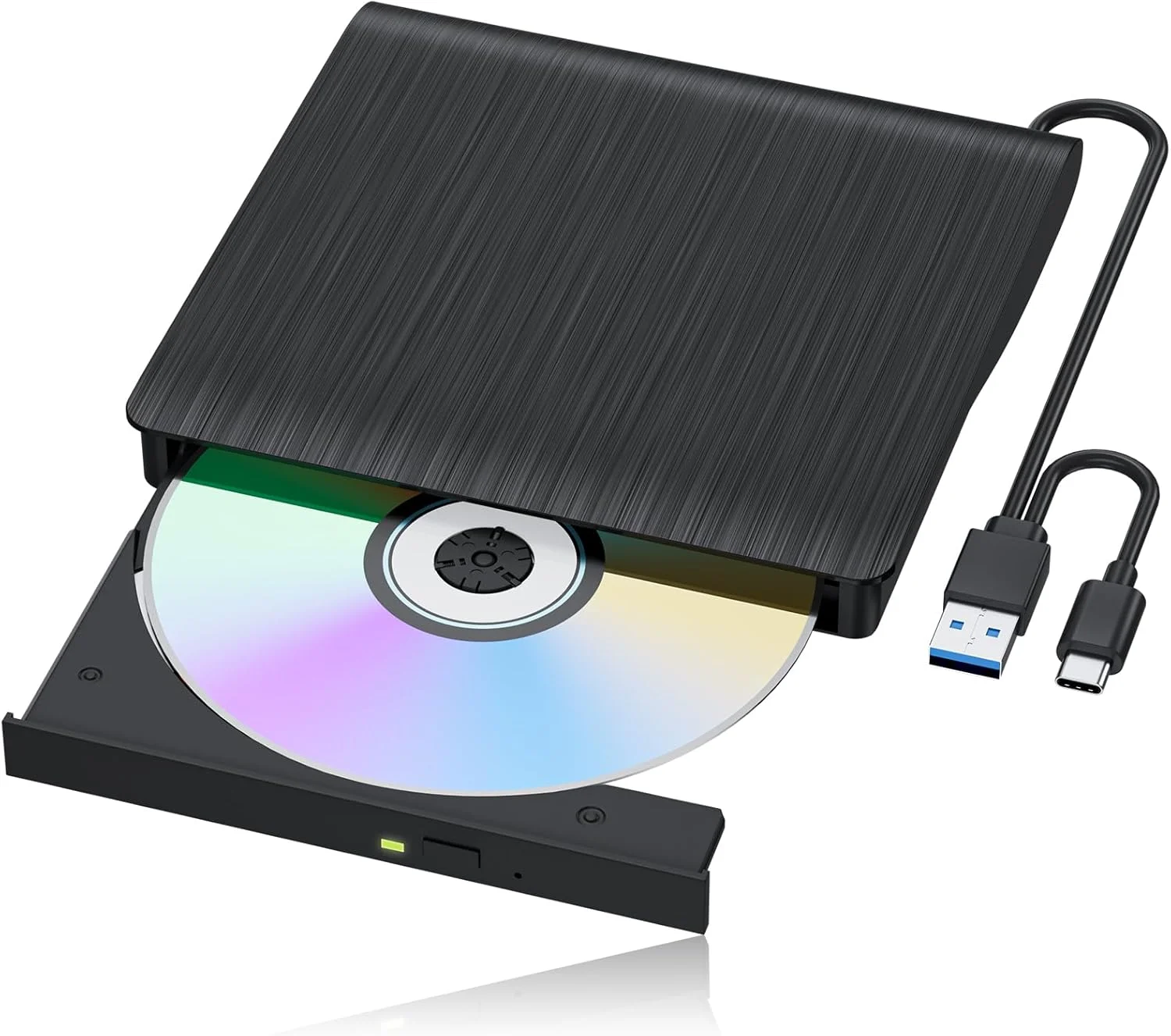 درایو نوری اکسترنال CD/DVD برای لپ تاپ، USB 3.0 و Type-C، پخش کننده DVD قابل حمل، درایو نوری اکسترنال باریک، اتصال و پخش آسان، CD/DVD RW، سازگار با PC، Mac، Linux (مشکی 2 در 1)