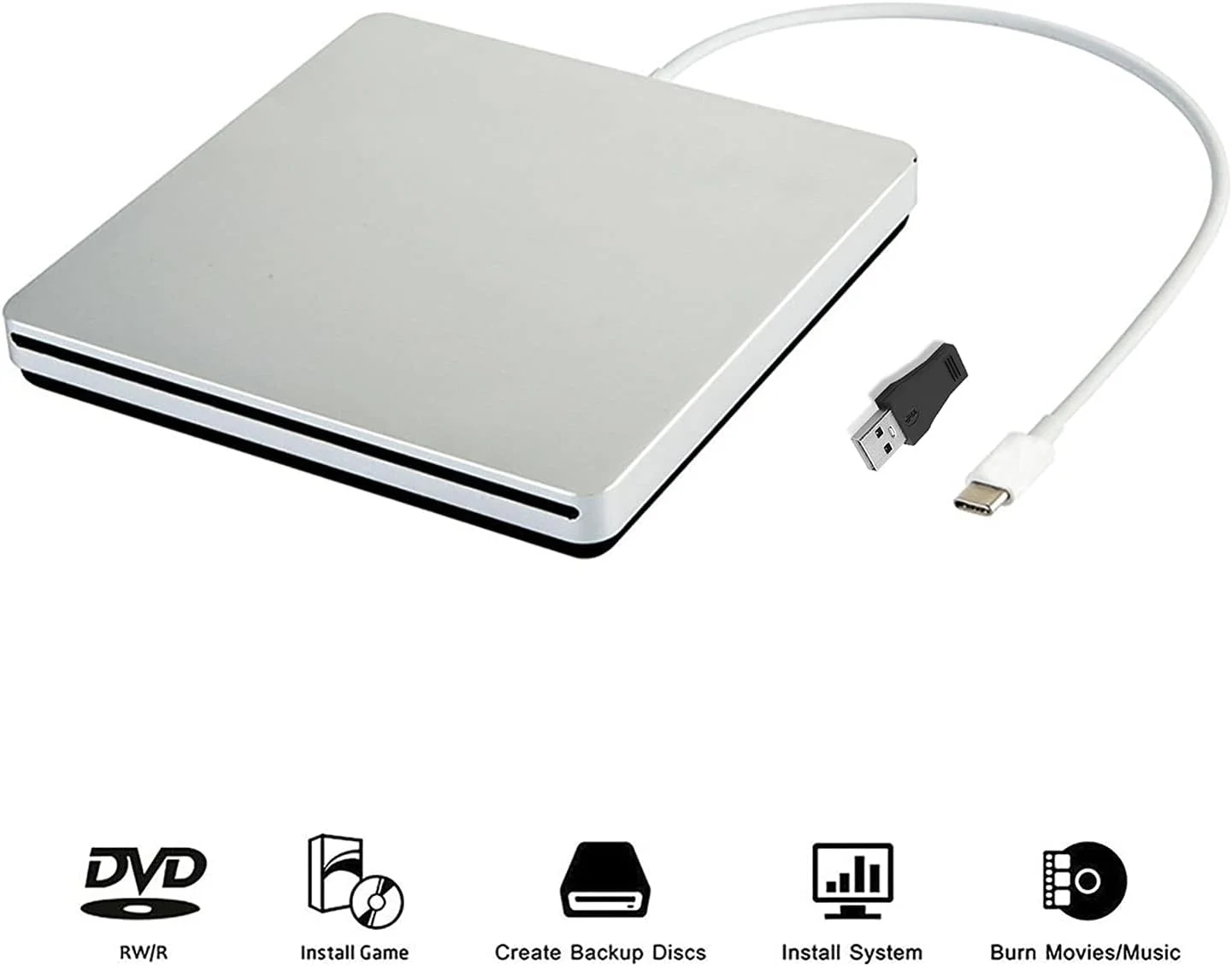 درایو نوری اکسترنال CD DVD، رایتر تایپ C با دکمه لمسی هوشمند، قابل حمل و باریک، با سرعت بالای انتقال داده برای نوت بوک، لپ تاپ و کامپیوتر، سازگار با ویندوز 7، 8، 10 (نقره ای) درایو نوری اکسترنال CD DVD، رایتر تایپ C با دکمه لمسی هوشمند، قابل حمل و باریک، با سرعت بالای انتقال داده برای نوت بوک، لپ تاپ و کامپیوتر، سازگار با ویندوز 7، 8، 10 (نقره ای)