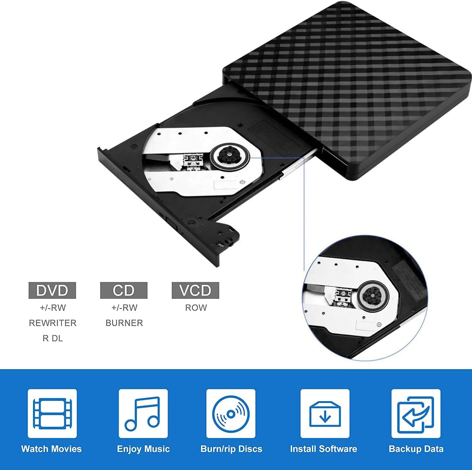 درایو نوری اکسترنال LIUAN USB 3.0، درایو CD/DVD +/-RW قابل حمل، رایتر DVD اکسترنال باریک، پلیر و رکوردر CD با سرعت انتقال داده بالا برای لپ تاپ، دسکتاپ، مک و ویندوز