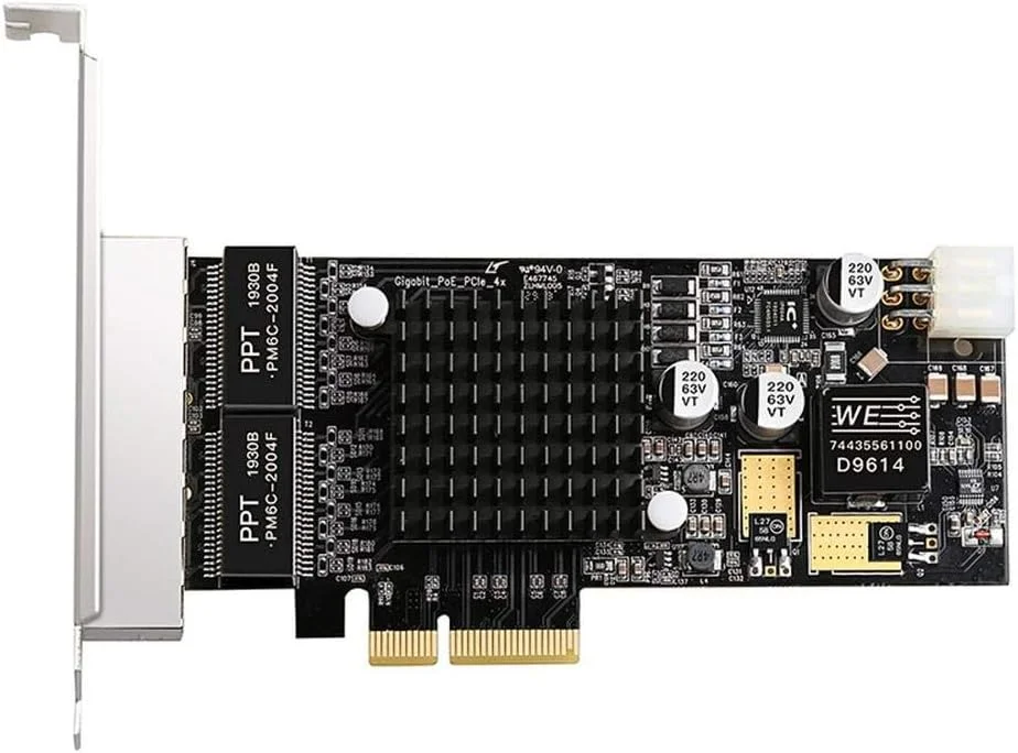 کارت شبکه گیگابیتی 4 پورت PCI-E 4X با رابط POE LAN و چهار پورت RJ45 با سرعت 10/100/1000Mbps مبتنی بر Intel350