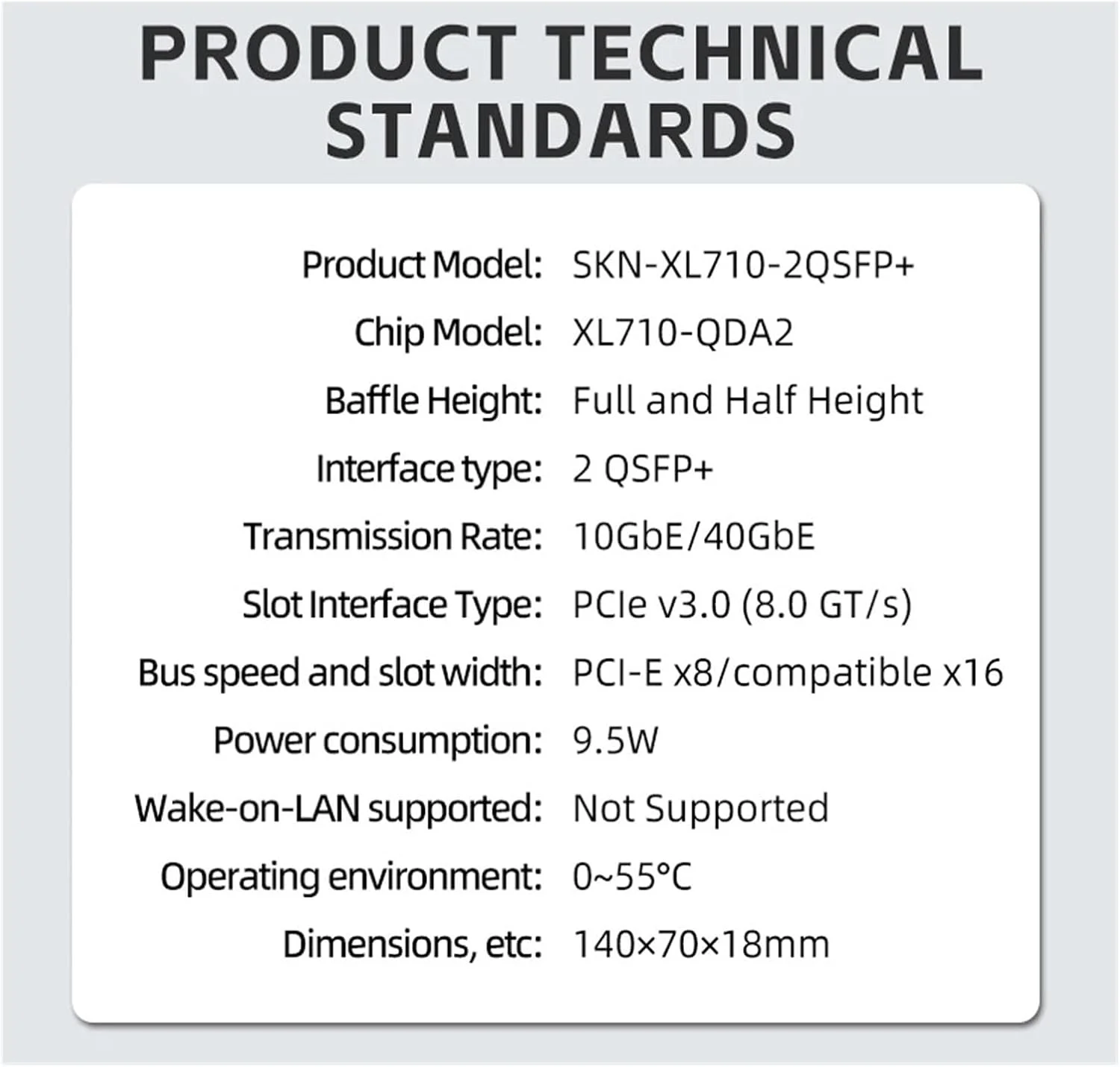 کارت شبکه دو پورت 40G Qs-f.p+ کنترل اصلی PCI-E x8 / سازگار x16 PCIe x8 تمام قد، نیم قد یونیورسال