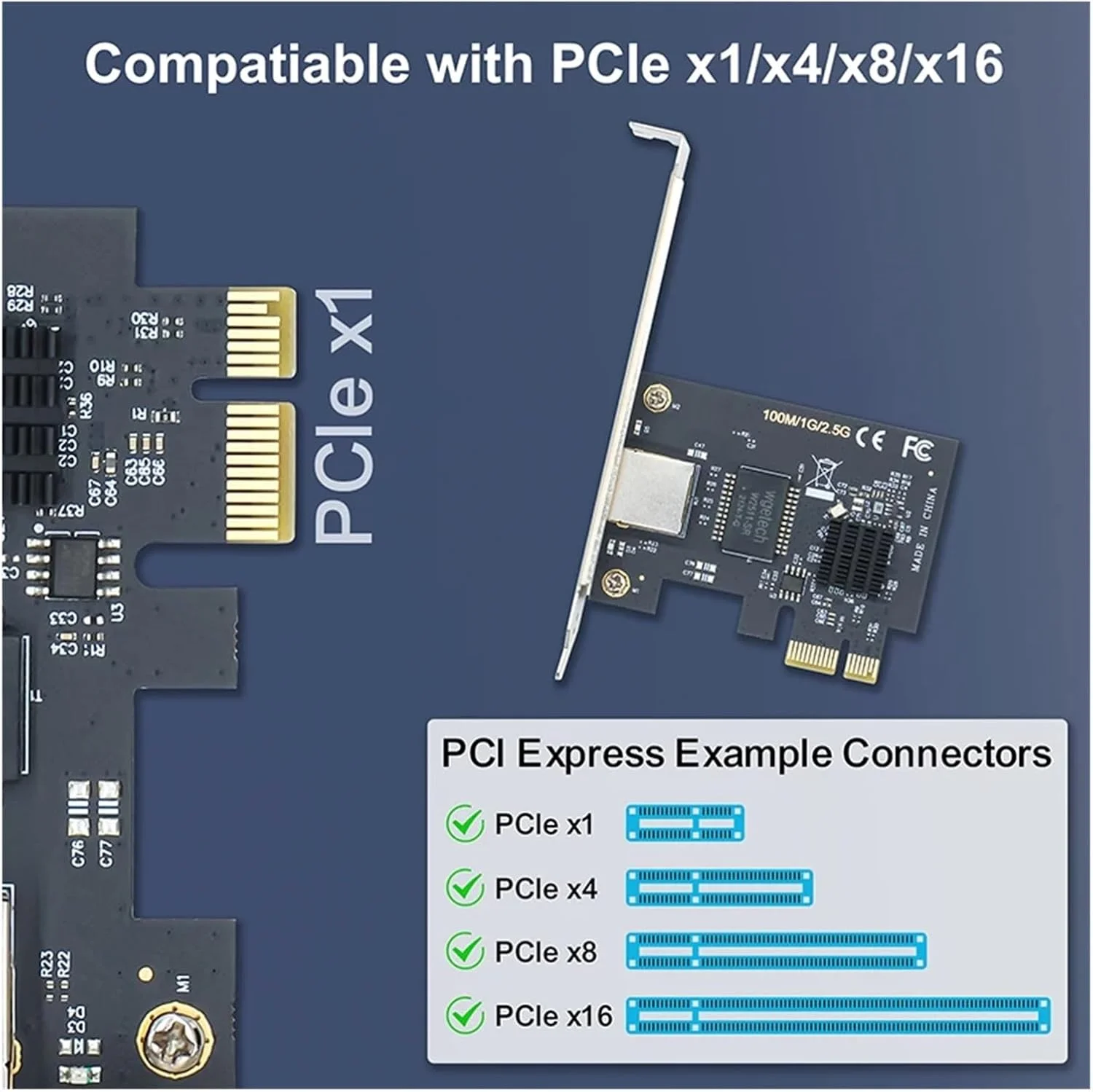 کارت شبکه 2.5G PCI-E به RJ45 RTL8125B گیگابیتی اترنت 10/100/2500Mbps 1Gbps/2.5Gbps