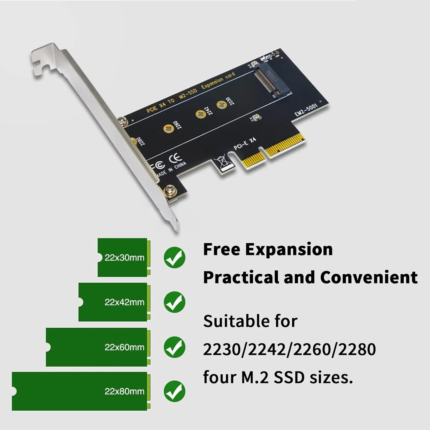 تبدیل M.2 به PCI-E، کارت توسعه M.2 NGFF SSD (کلید M) به PCI-E3.0 X1، با براکت Low Profile برای اسلات PCI Express دسکتاپ، پشتیبانی از NVME M.2 با ابعاد 2230 2242 2260 2280