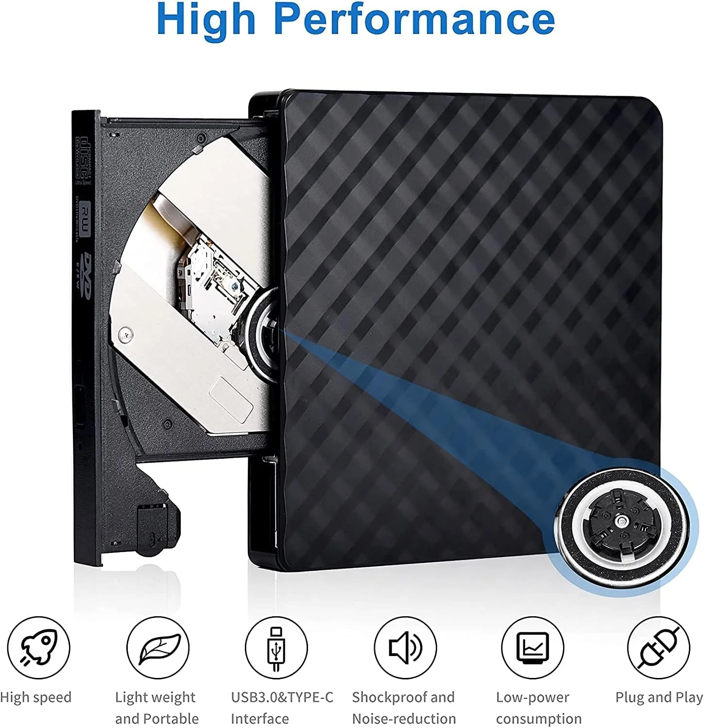 درایو نوری اکسترنال KuWFi، USB 3.0 Type-C، رایتر CD/DVD قابل حمل، پلیر و رکوردر اکسترنال RW برای سیستم عامل های MAC OS Windows XP/7/8/10