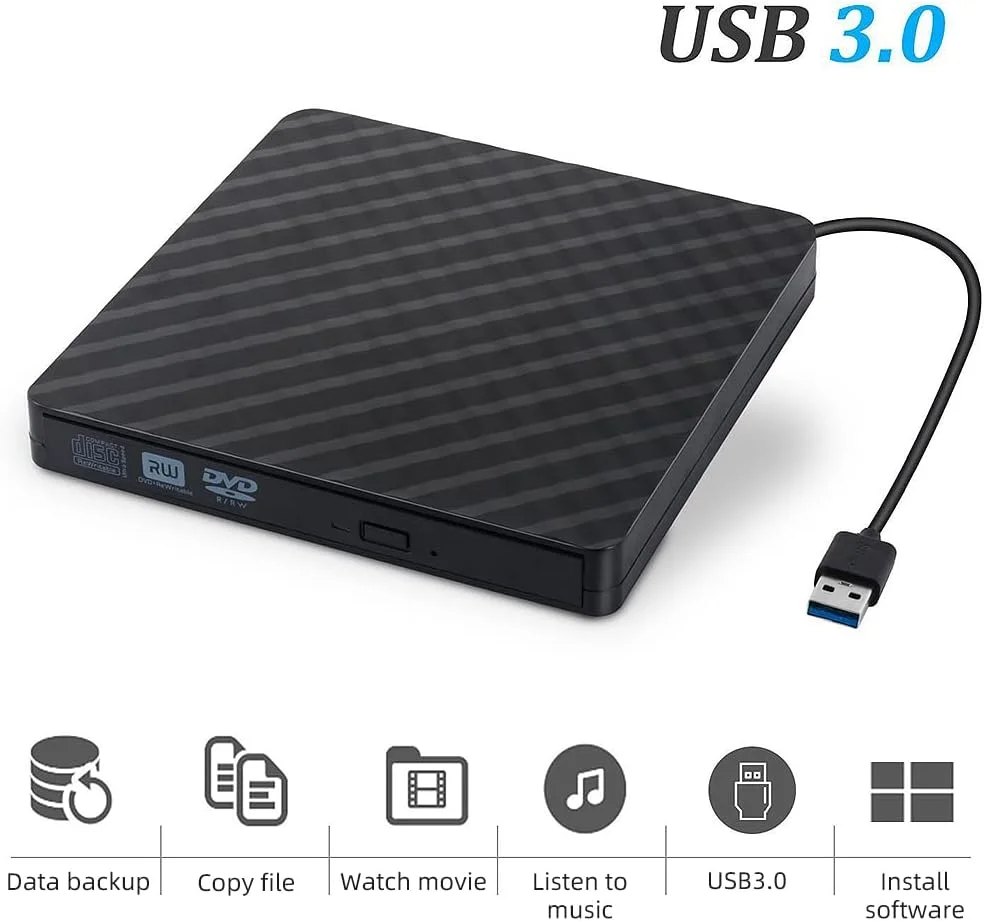 درایو نوری اکسترنال USB3.0 لابیموس، پخش کننده CD و DVD، پشتیبانی از عملکرد تک کلیدی، کاربرد گسترده، مشکی