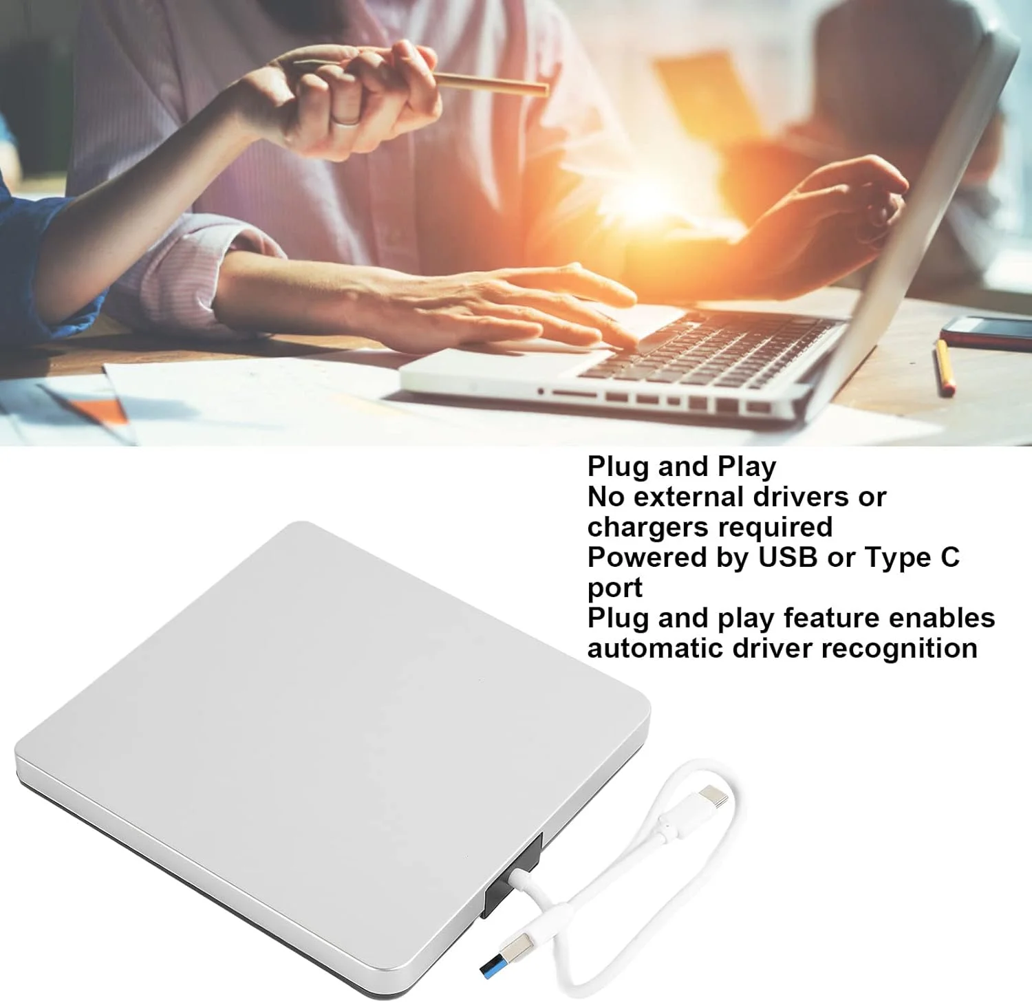 درایو نوری اکسترنال CD DVD فوق العاده باریک USB3.0 Type C R RW قابل حمل برای لپ تاپ کامپیوتر رومیزی سازگار با Windows XP 2003 Wind8 Wind10 Vista 7 Linux