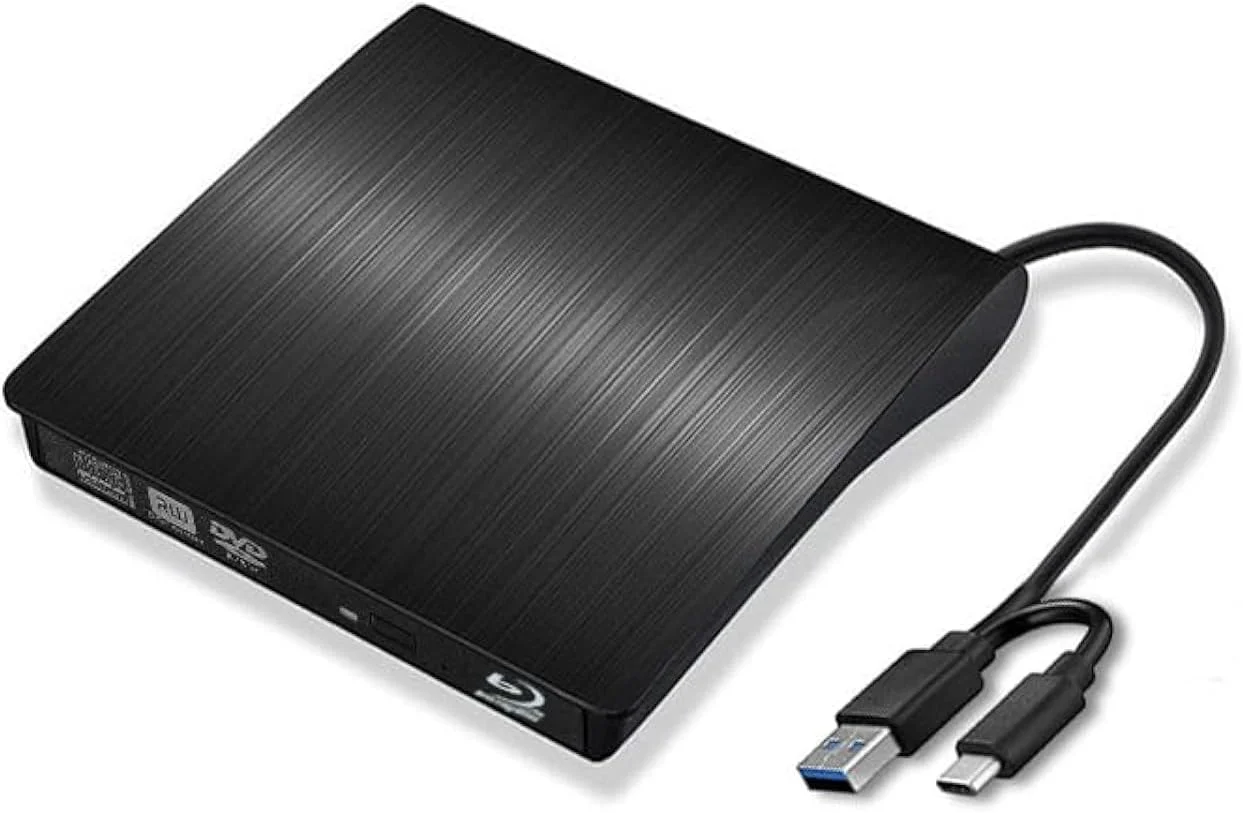 درایو نوری اکسترنال 6X Blu-ray DVD Writer USB 3.0 USB C 3D Blu-ray Player Drive CD DVD Burner برای iMac MacBook Laptop PC Windows 11/10/8/7, Linux, Mac OS