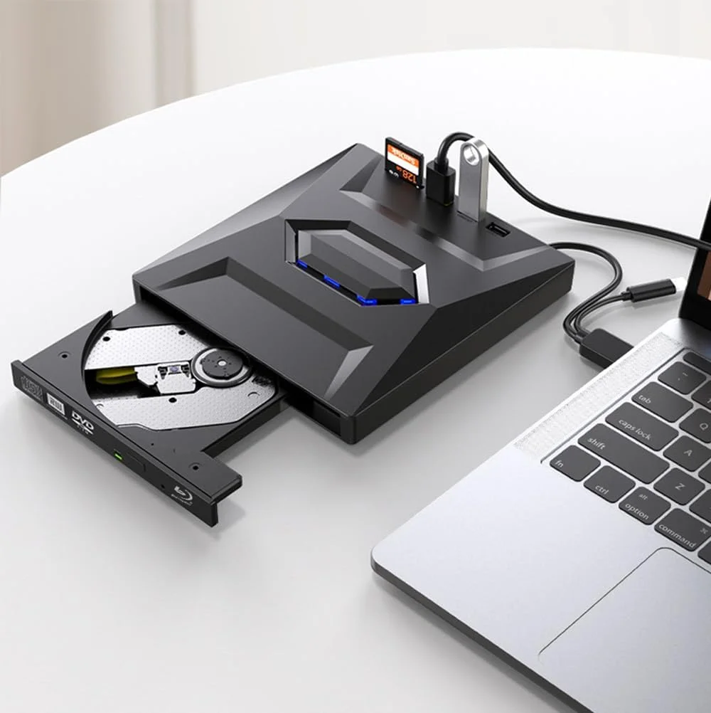درایو نوری اکسترنال USB 3.0 USB C 3D Blu-ray Writer BD-RE BD Burner CD DVD Burner با کارت خوان SD و پورت های ورودی USB 3.0+2.0+Type-C برای لپ تاپ PC Windows 11/10/8/7، Linux، Mac OS