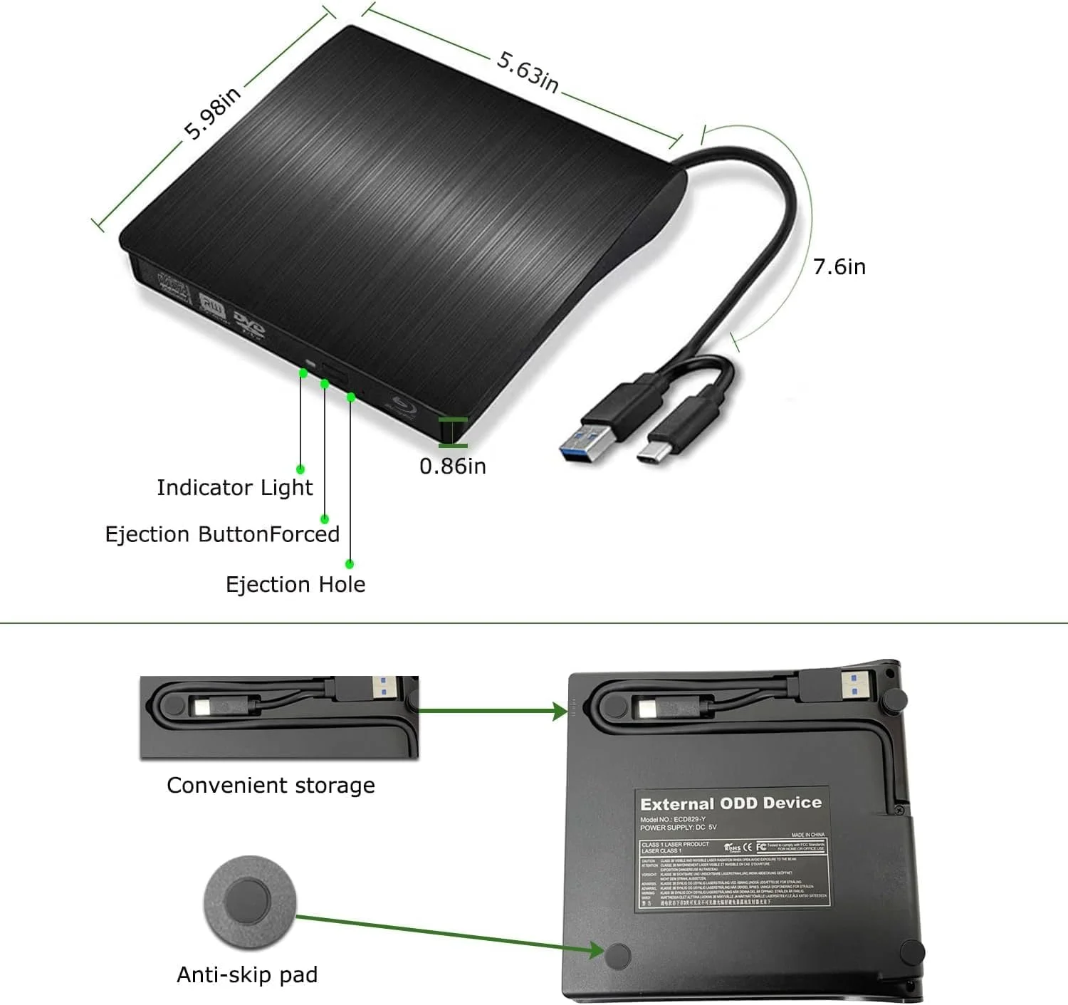 درایو نوری اکسترنال 6X Blu-ray Player DVD CD Writer USB 3.0 USB C 3D Blu-ray Player Drive CD DVD Burner برای iMac MacBook Laptop PC Windows 11/10/8/7, Linux, Mac OS