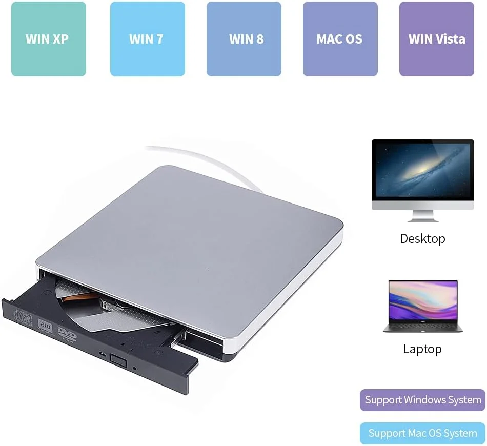 درایو نوری اکسترنال USB 3.0 فوق العاده نازک CD-RW DVD-RW، پخش کننده CD/DVD، ضبط کننده DVD قابل حمل برای ویندوز/OS