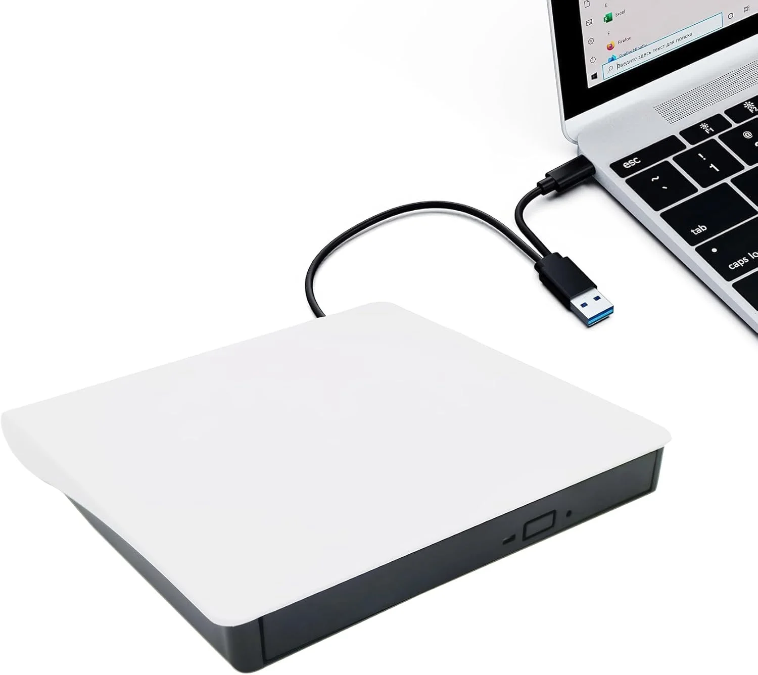 درایو نوری اکسترنال Intendvision USB 3.0 Type-C قابل حمل DVD/CD ROM +/-RW رایتر و خواننده برای کامپیوتر، لپ تاپ، دسکتاپ، مک و ویندوز 11/10 (سفید)
