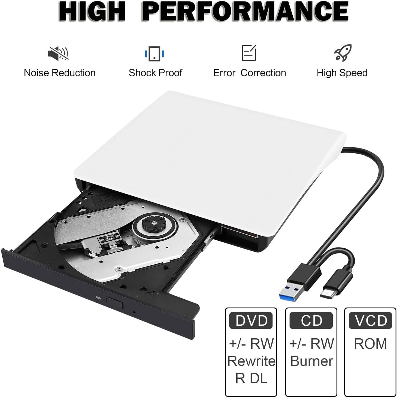 درایو نوری اکسترنال Intendvision USB 3.0 Type-C قابل حمل DVD/CD ROM +/-RW رایتر و خواننده برای کامپیوتر، لپ تاپ، دسکتاپ، مک و ویندوز 11/10 (سفید) درایو نوری اکسترنال Intendvision USB 3.0 Type-C قابل حمل DVD/CD ROM +/-RW رایتر و خواننده برای کامپیوتر، لپ تاپ، دسکتاپ، مک و ویندوز 11/10 (سفید)