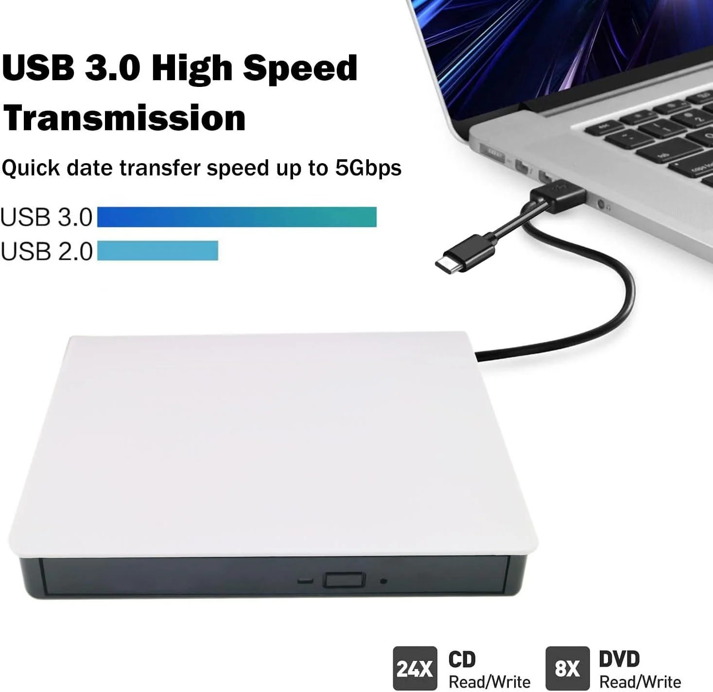 درایو نوری اکسترنال Intendvision USB 3.0 Type-C قابل حمل DVD/CD ROM +/-RW رایتر و خواننده برای کامپیوتر، لپ تاپ، دسکتاپ، مک و ویندوز 11/10 (سفید) درایو نوری اکسترنال Intendvision USB 3.0 Type-C قابل حمل DVD/CD ROM +/-RW رایتر و خواننده برای کامپیوتر، لپ تاپ، دسکتاپ، مک و ویندوز 11/10 (سفید)