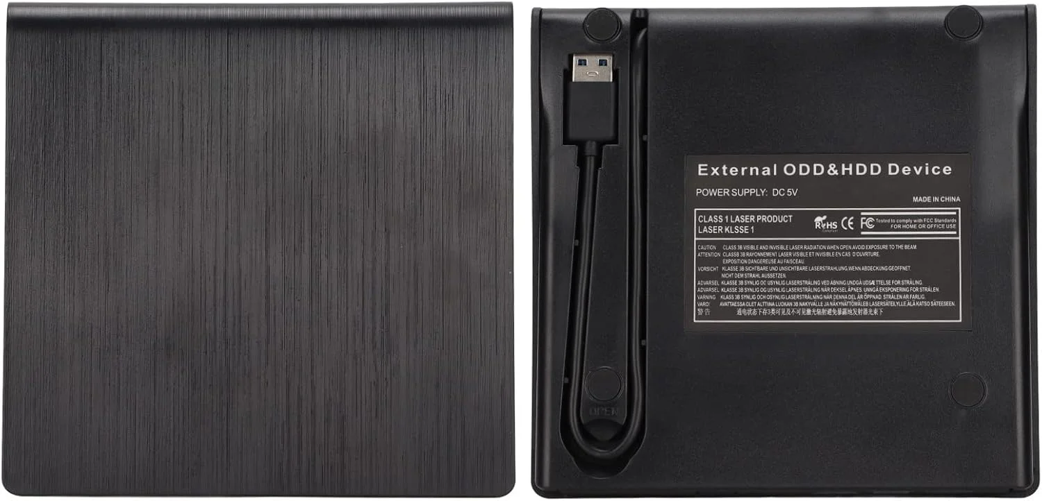 درایو DVD اکسترنال با رابط USB 3.0، مشکی، پایدار، کم صدا، افقی، خود ایستا، رایتر CD برای لپ تاپ، کامپیوتر رومیزی، پشتیبانی از 10/8/7