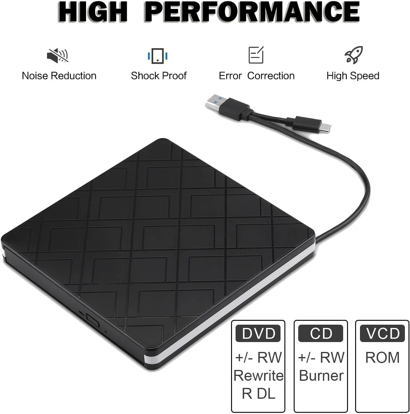 درایو نوری اکسترنال CD DVD باریک USB C رایتر قابل حمل Type C و USB 3.0 CD-RW DVD-R Combo CD Burner Player برای ویندوز 11/10/8/7 کامپیوتر لپ تاپ رومیزی