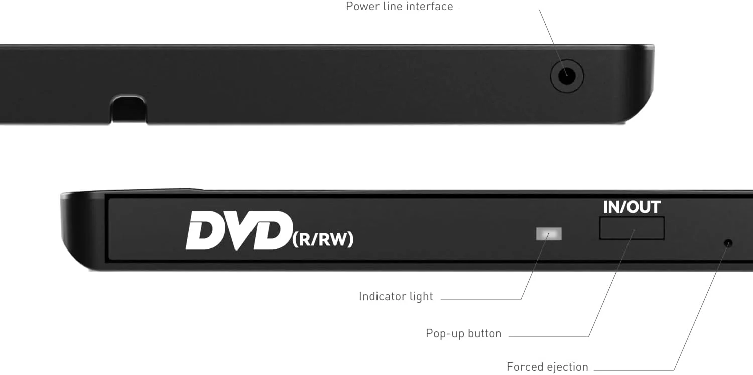 درایو نوری اکسترنال باریک USB 3.0 Type-C، رایتر CD DVD اکسترنال قابل حمل، انتقال سریع داده برای لپ تاپ، کامپیوتر، مک بوک، Win11/10/8/7/XP، لینوکس، مک OS، ویستا