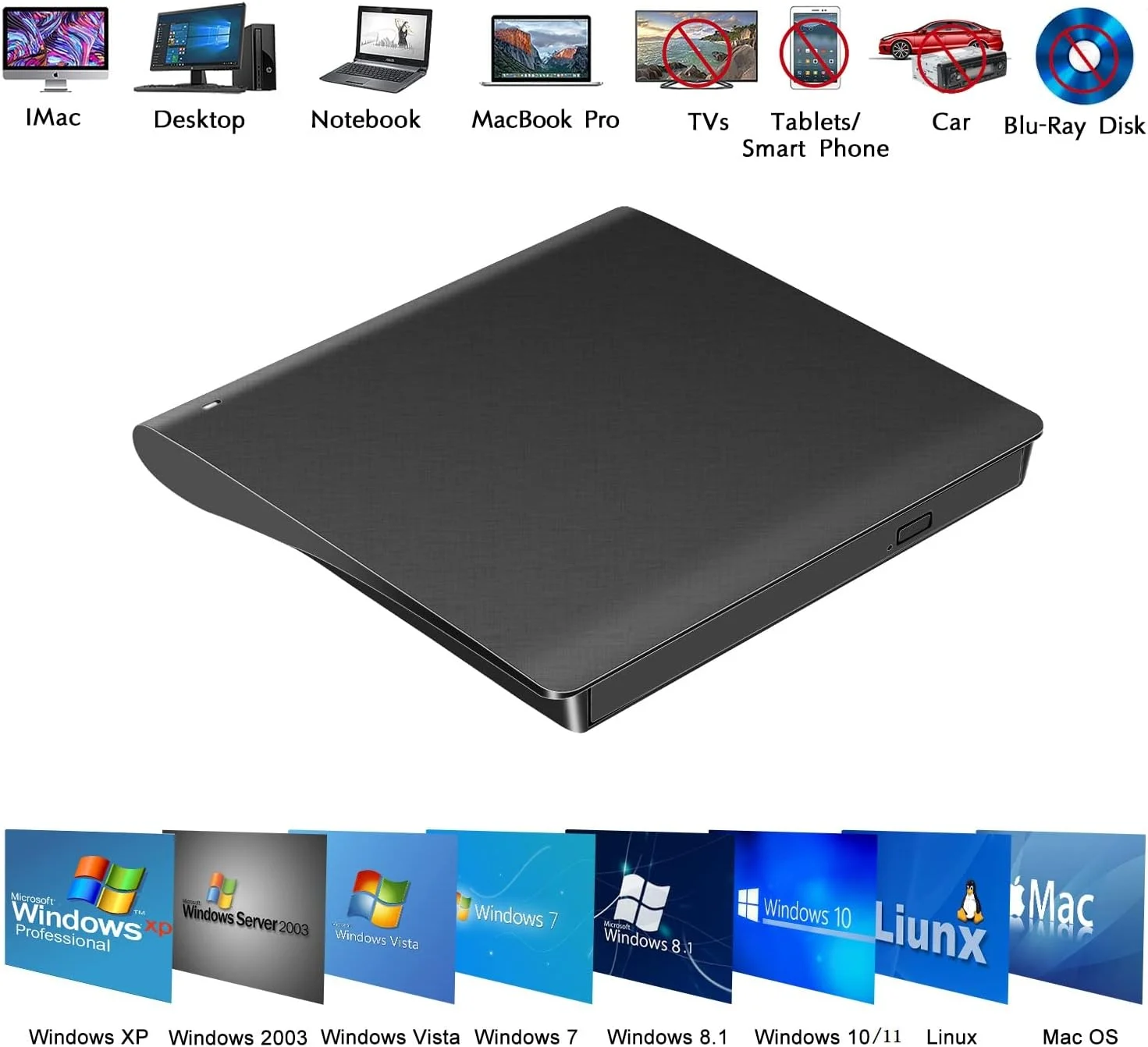 درایو نوری اکسترنال CD/DVD برای لپ تاپ، فوق العاده باریک USB 3.0 Type-C، پخش کننده DVD قابل حمل CD +/-RW، درایو دیسک CD ROM، ریدر سازگار با لپ تاپ، کامپیوتر رومیزی، ویندوز، مک بوک، مک، لینوکس، مک او اس