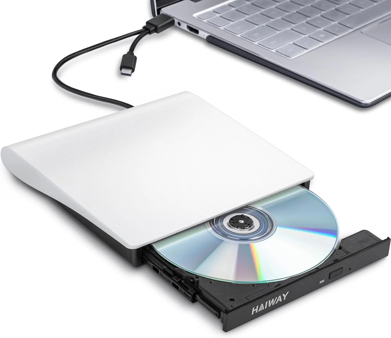 درایو اکسترنال CD DVD، درایو USB 3.0 قابل حمل CD DVD +/-RW باریک CD DVD ROM رایتر و پلیر برای لپ تاپ، کامپیوتر، مک بوک، ویندوز، لینوکس، مک او اس (سفید)