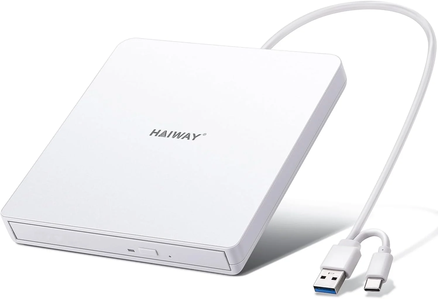 درایو DVD اکسترنال، USB 3.0 Type-C CD DVD رایتر، درایو نوری قابل حمل +/-RW CD/DVD باریک CD ROM خواننده نویسنده پخش کننده برای لپ تاپ دسکتاپ PC MacBook Windows 11/10/8/7 Linux Mac OS (سفید)