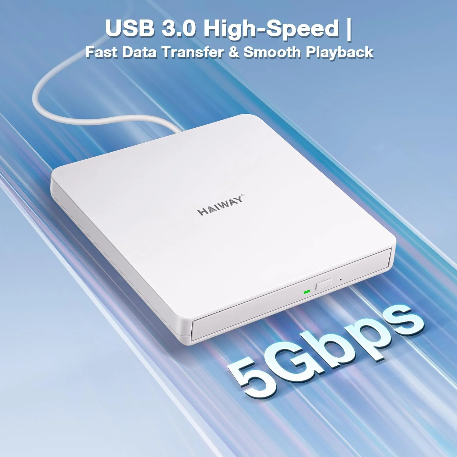 درایو DVD اکسترنال، USB 3.0 Type-C CD DVD رایتر، درایو نوری قابل حمل +/-RW CD/DVD باریک CD ROM خواننده نویسنده پخش کننده برای لپ تاپ دسکتاپ PC MacBook Windows 11/10/8/7 Linux Mac OS (سفید)