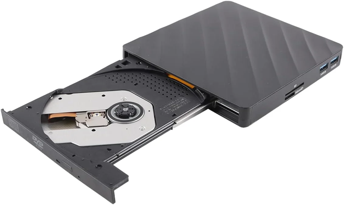 درایو DVD/CD اکسترنال USB - رایتر و پخش کننده لپ تاپ/کامپیوتر (سازگار با ویندوز، لینوکس، MacOS)