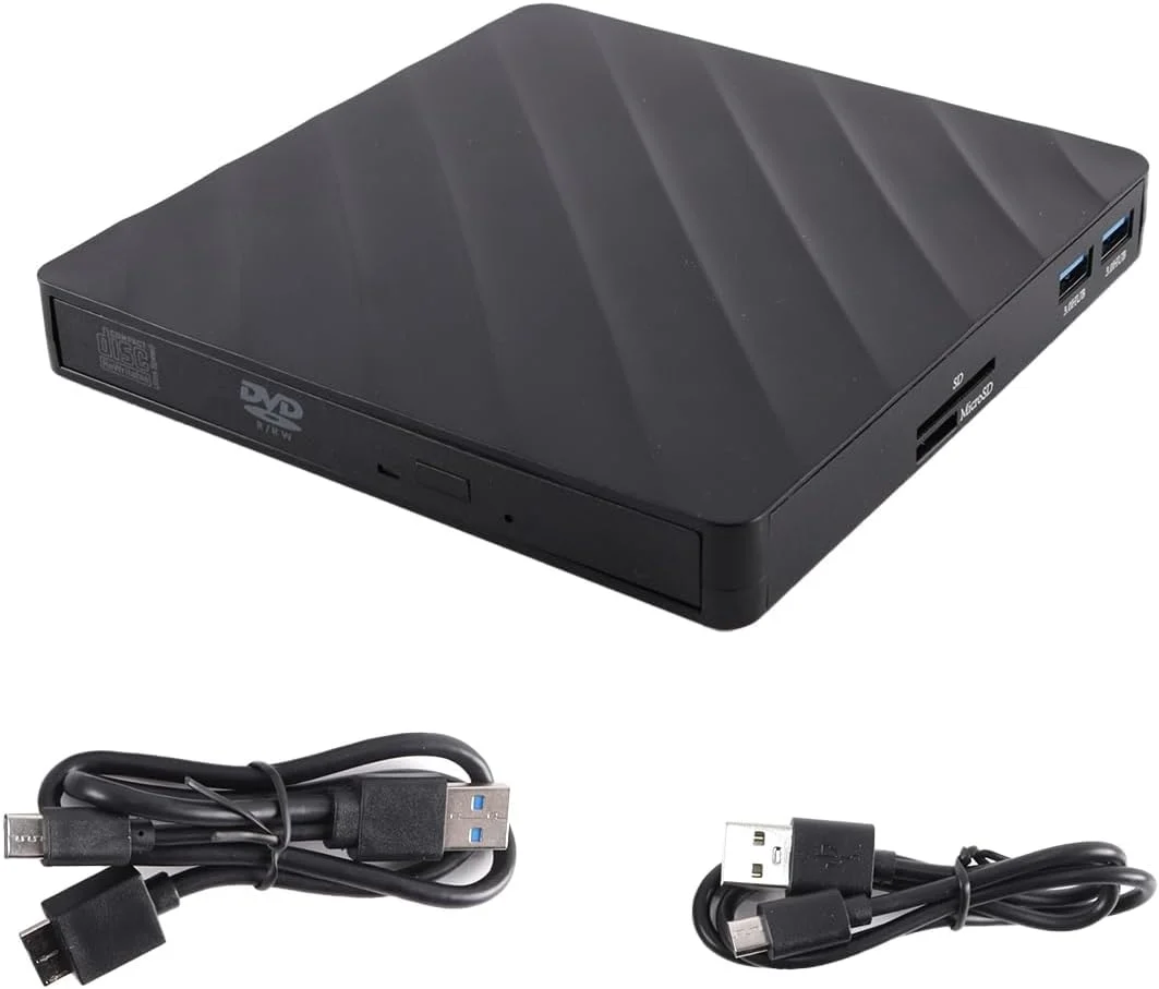درایو DVD/CD اکسترنال USB - رایتر و پخش کننده لپ تاپ/کامپیوتر (سازگار با ویندوز، لینوکس، MacOS)