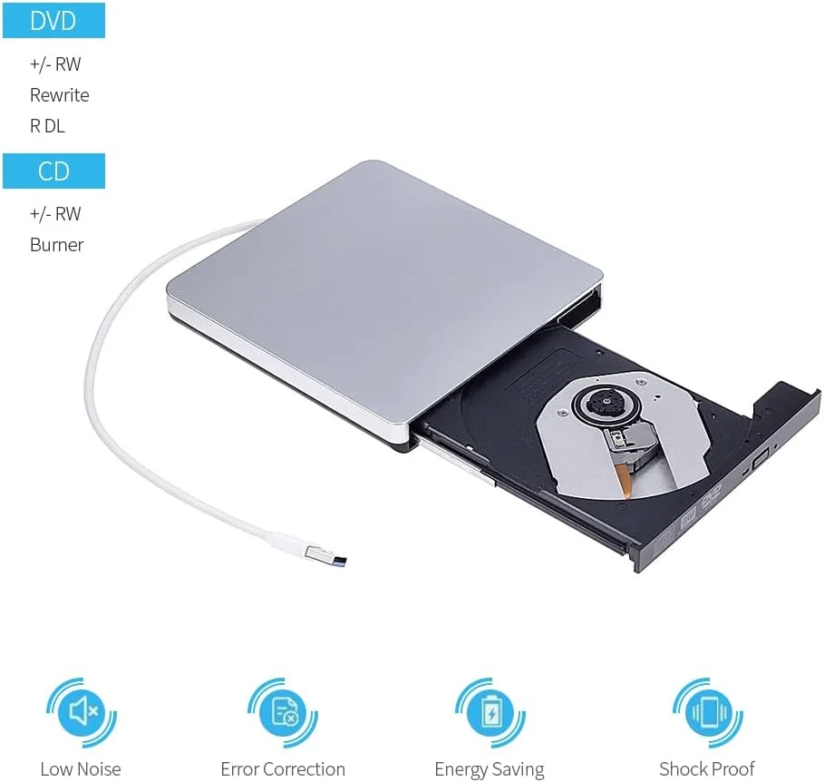 درایو نوری Fawoonu، درایو نوری اکسترنال USB 3.0 فوق العاده نازک CD-RW DVD-RW، پخش کننده CD/DVD قابل حمل DVD برای ویندوز/مک OS