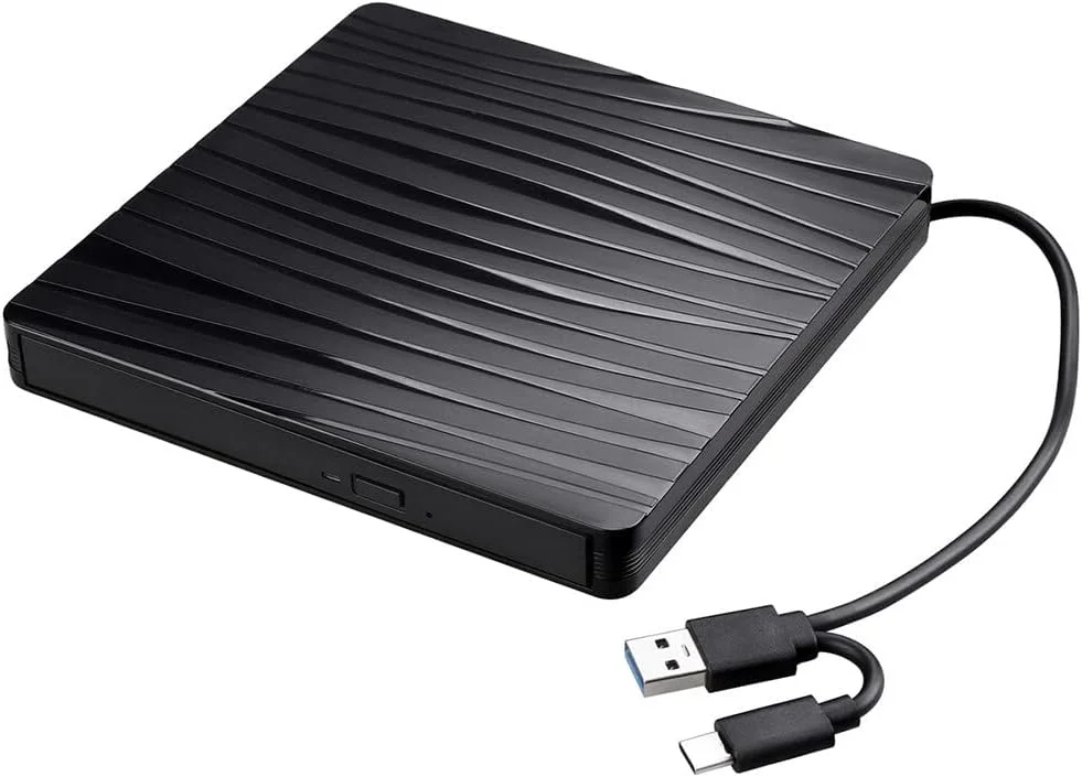 درایو نوری اکسترنال قابل حمل Fawoonu با پورت دوگانه USB3.0 و Type-C، پخش کننده CD/DVD فوق العاده نازک اکسترنال DVD-ROM برای ویندوز/مک