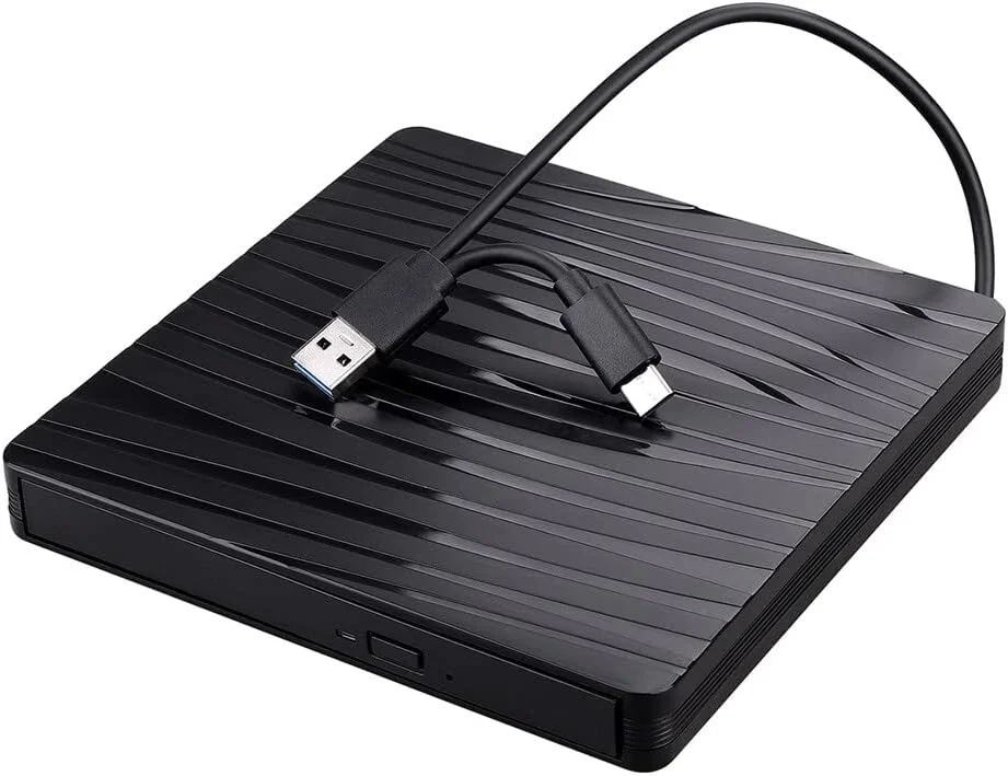 درایو نوری اکسترنال قابل حمل Fawoonu با پورت دوگانه USB3.0 و Type-C، پخش کننده CD/DVD فوق العاده نازک اکسترنال DVD-ROM برای ویندوز/مک