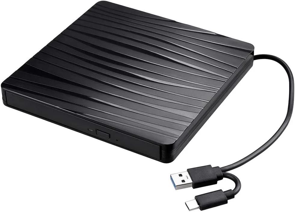درایو نوری اکسترنال قابل حمل Fawoonu با پورت دوگانه USB3.0+Type-C، پخش کننده CD/DVD فوق العاده نازک اکسترنال DVD-ROM برای ویندوز/مک OS