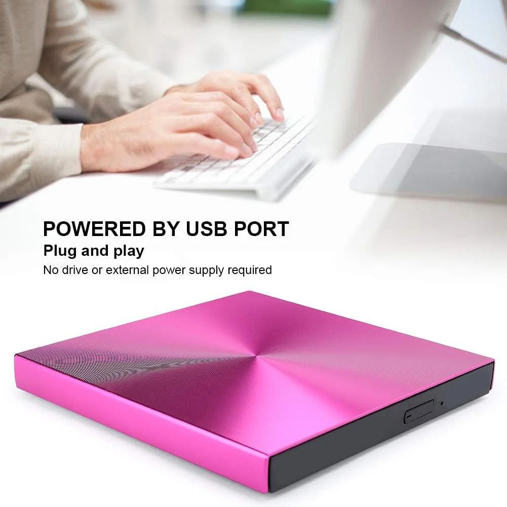 درایو DVD اکسترنال برای کامپیوتر، رایتر DVD CD USB 3.0، درایور ضبط کننده و پخش کننده قابل حمل، انتقال داده با سرعت بالا برای لپ تاپ و کامپیوتر رومیزی، اتصال آسان (قرمز گل رز)
