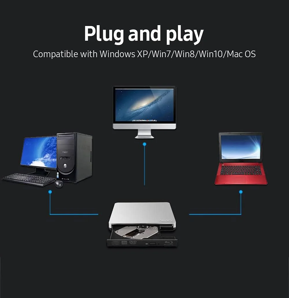 درایو نوری اکسترنال USB3.0 BD RE CDDVD RW رایتر قابل حمل DVD Plug and Play برای لپ تاپ کامپیوتر