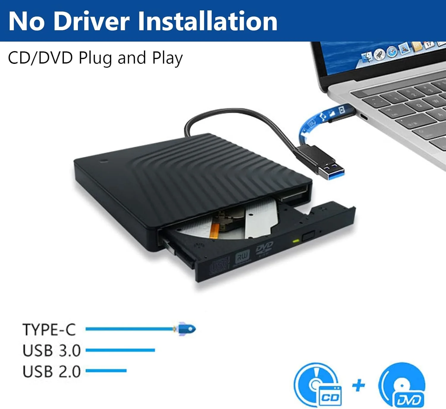 محفظه درایو DVD اکسترنال، جعبه درایو اکسترنال USB3.0 USB2.0، خواننده CD اکسترنال، انتقال 5 گیگابیت بر ثانیه، پشتیبانی از حالت ذخیره انرژی، برای درایو DVD RW SATA 12.7 میلی‌متری 9.5 میلی‌متری