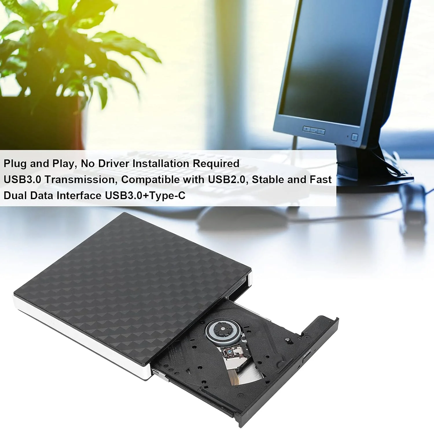 درایو DVD اکسترنال، USB 3.0 + رابط دوگانه Type-c پخش کننده DVD/CD برای ویندوز XP/Vista/7/Linux/OS X، سرعت کش 2 مگابایت