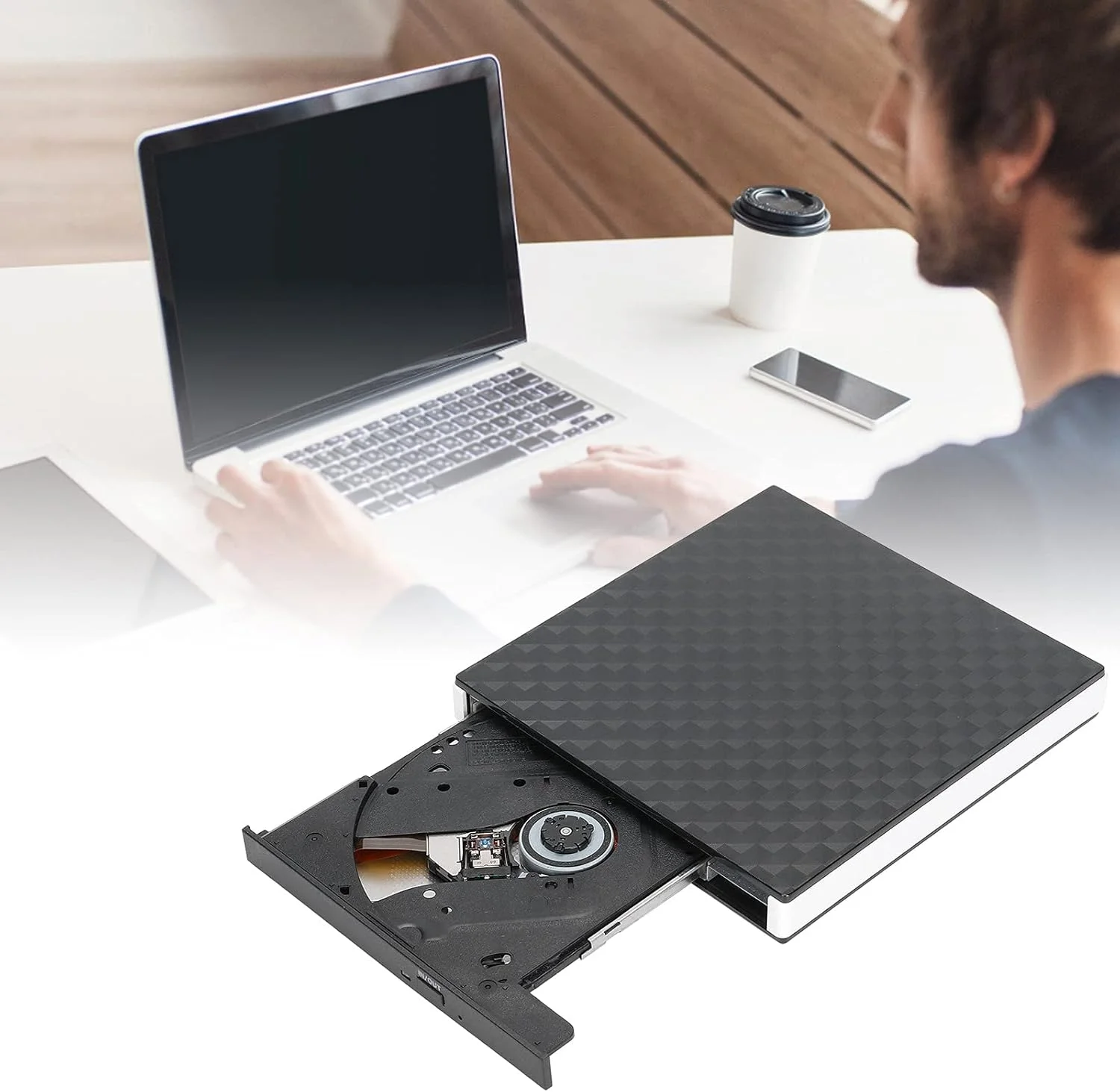 درایو DVD اکسترنال، USB 3.0 + رابط دوگانه Type-c پخش کننده DVD/CD برای ویندوز XP/Vista/7/Linux/OS X، سرعت کش 2 مگابایت