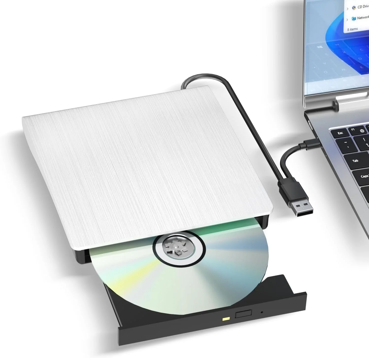 درایو نوری اکسترنال CD/DVD، USB 3.0 و Type-C، خواننده و نویسنده دیسک CD/DVD، پخش کننده CD اکسترنال، رایت کننده CD قابل حمل برای لپ تاپ، کامپیوتر، مک، ویندوز، لینوکس (سفید) درایو نوری اکسترنال CD/DVD، USB 3.0 و Type-C، خواننده و نویسنده دیسک CD/DVD، پخش کننده CD اکسترنال، رایت کننده CD قابل حمل برای لپ تاپ، کامپیوتر، مک، ویندوز، لینوکس (سفید)