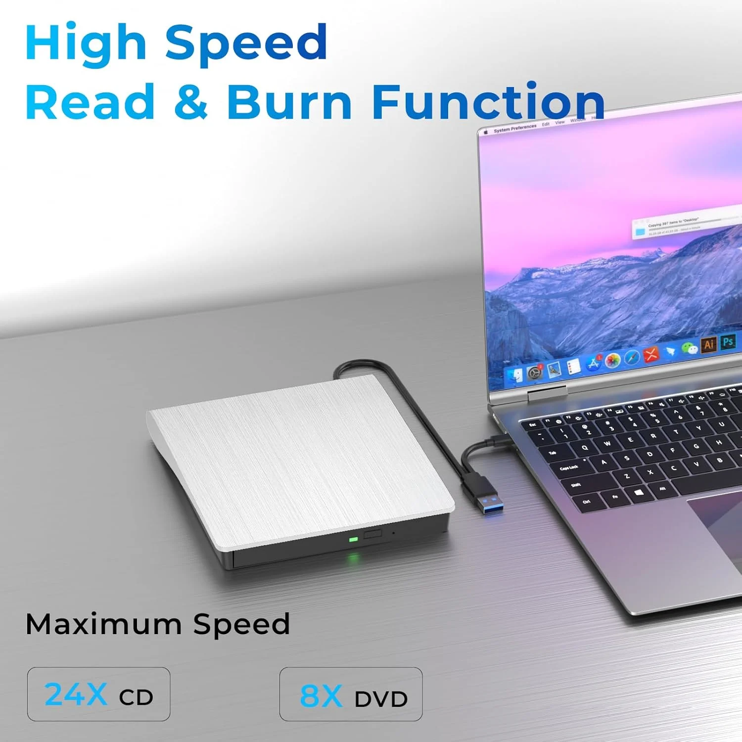 درایو نوری اکسترنال CD/DVD، USB 3.0 و Type-C، خواننده و نویسنده دیسک CD/DVD، پخش کننده CD اکسترنال، رایت کننده CD قابل حمل برای لپ تاپ، کامپیوتر، مک، ویندوز، لینوکس (سفید)