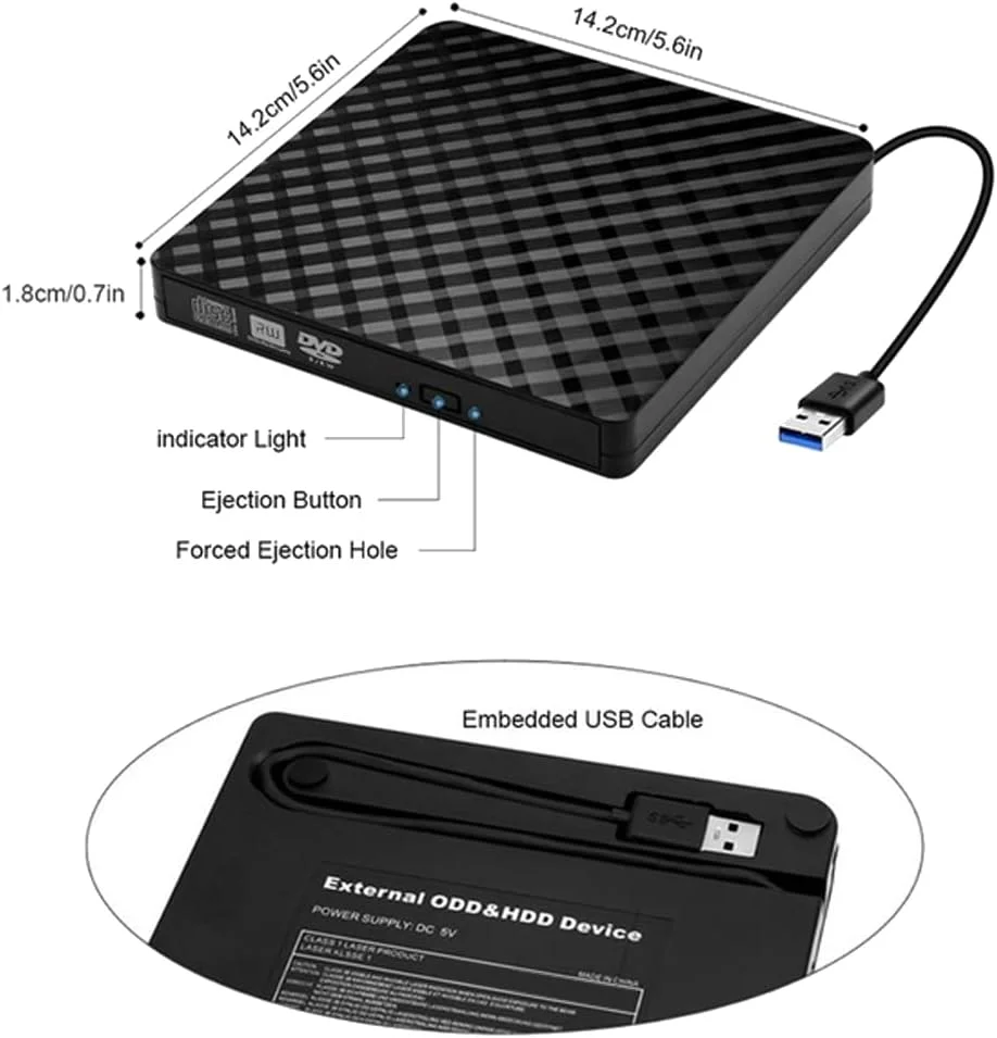 درایو نوری اکسترنال CD DVD، USB 3.0 و Type-C قابل حمل CD DVD +/-Rw، رایتر و ریدر DVD/CD ROM، درایو DVD