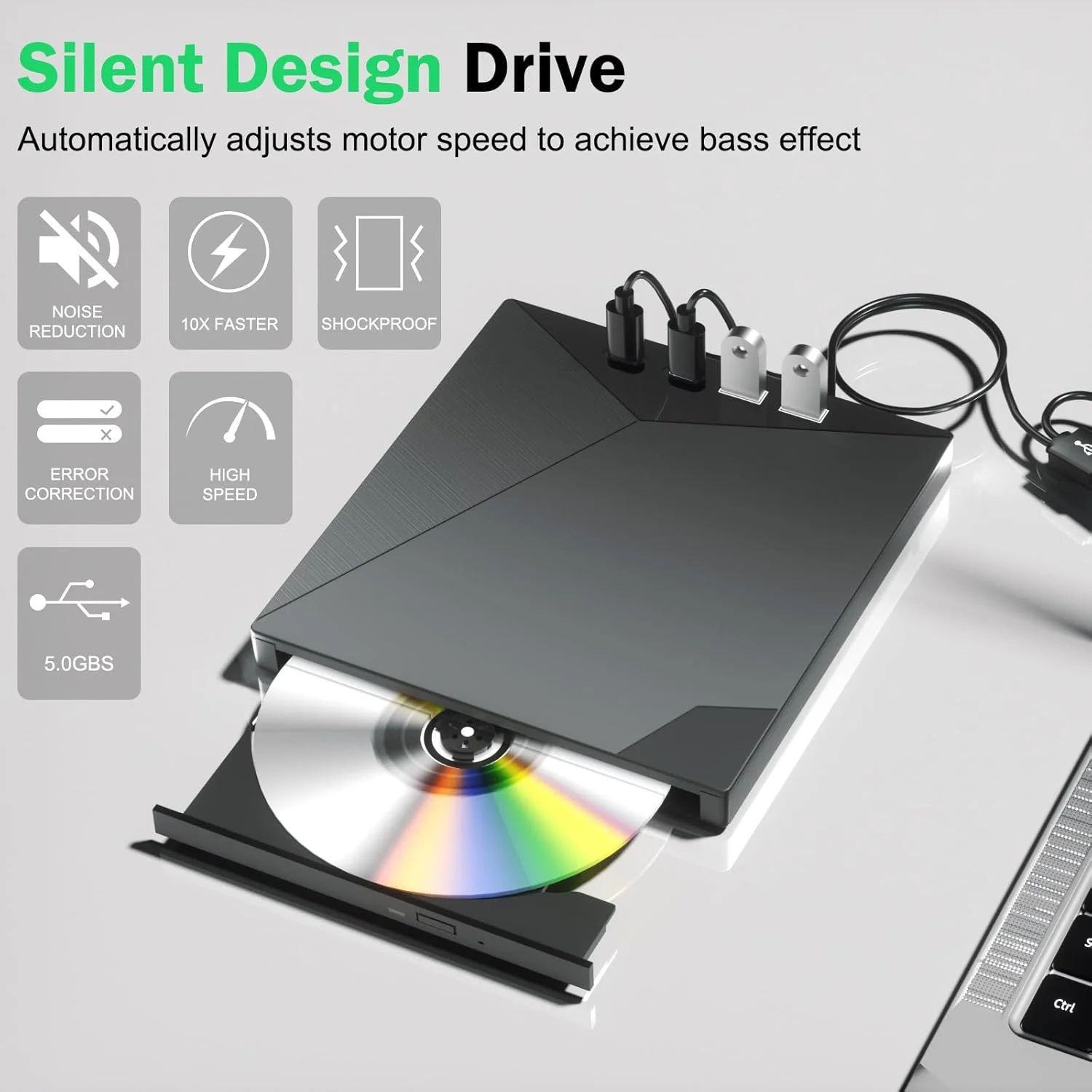 درایو نوری اکسترنال CD/DVD برای لپ تاپ، Taopjwr 7-in-1 پخش کننده CD با USB 3.0 و Type-C قابل حمل، درایو DVD خوان CD قابل حمل سازگار با لپ تاپ PC ویندوز XP/7/8/10، لینوکس مک OS