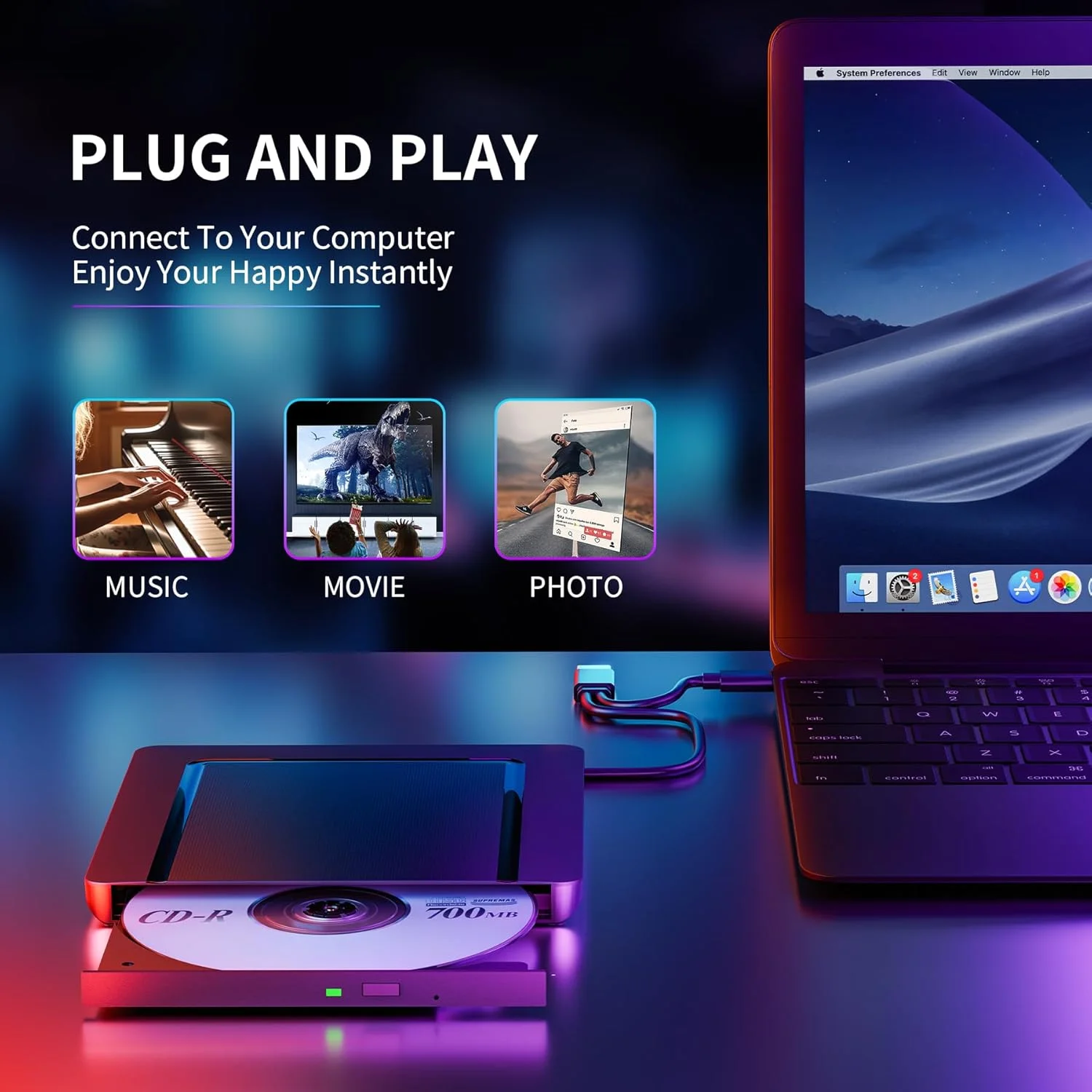 درایو سی دی اکسترنال برای مک همراه با کیف نگهداری، پخش کننده دی وی دی برای لپ تاپ، USB 3.0 USB C رایت کننده سی دی، درایو دیسک اکسترنال، درایو خواننده و نویسنده ROM دی وی دی سازگار با لپ تاپ، دسکتاپ، مک، ویندوز 11/10/8/7 لینوکس