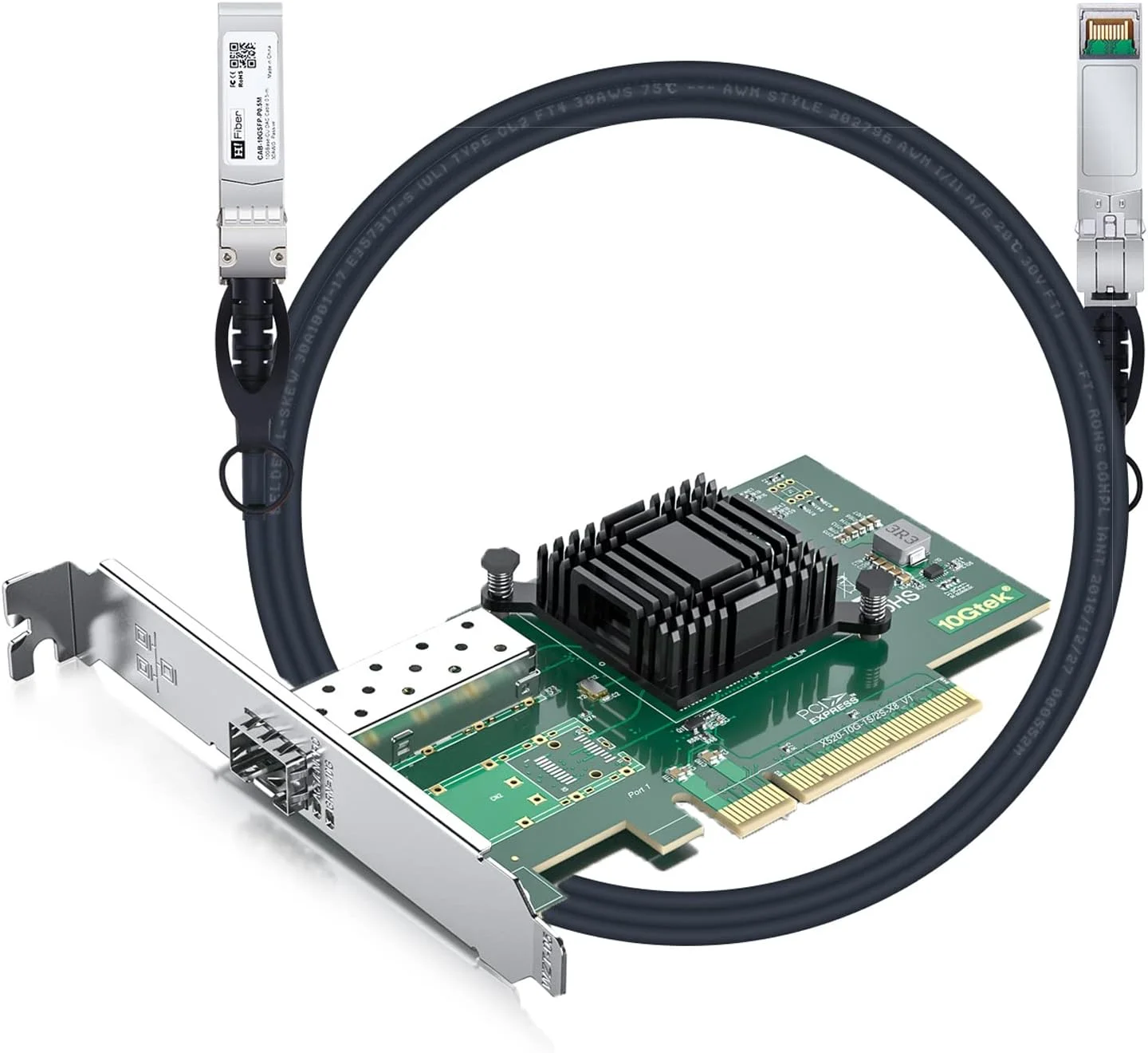 کارت شبکه ۱۰ گیگابیت SFP+ PCI-E به همراه کابل ۳ متری ۱۰G SFP+ DAC، کارت شبکه تکی ۱۰G SFP+ ، PCI Express X8، پشتیبانی از ویندوز، لینوکس، VMware