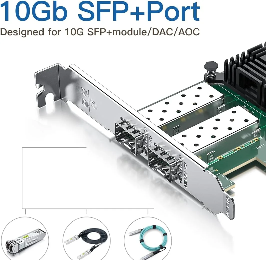 کارت شبکه ۱۰ گیگابیت SFP+ PCI-E به همراه کابل ۳ متری ۱۰G SFP+ DAC، کارت شبکه ۱۰G Dual SFP+ مشابه Intel X520-DA2، PCI Express X8، پشتیبانی از ویندوز، لینوکس، Vmware کارت شبکه ۱۰ گیگابیت SFP+ PCI-E به همراه کابل ۳ متری ۱۰G SFP+ DAC، کارت شبکه ۱۰G Dual SFP+ مشابه Intel X520-DA2، PCI Express X8، پشتیبانی از ویندوز، لینوکس، Vmware