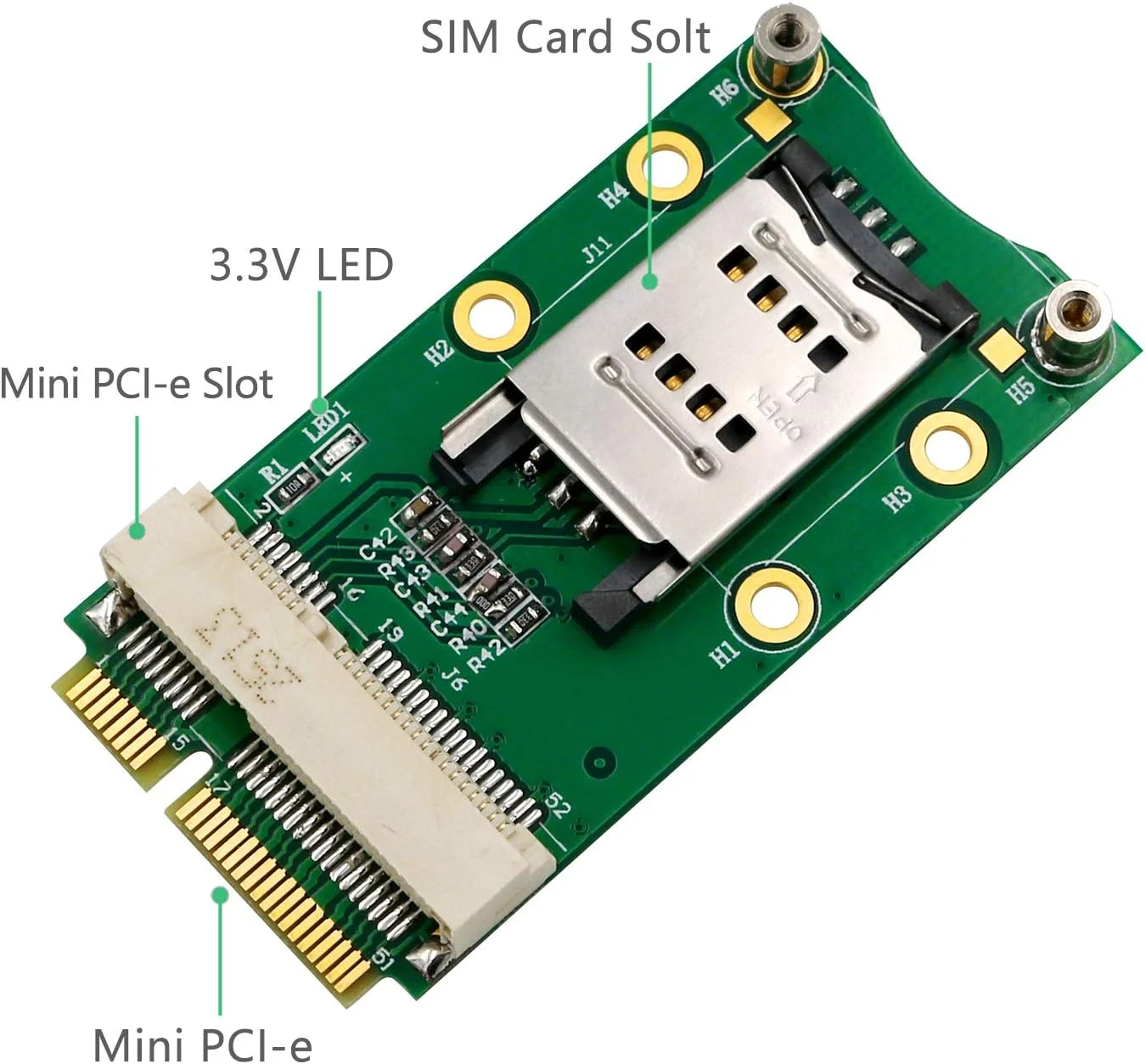 آداپتور Mini PCI-E با اسلات سیم کارت برای کارت های 3G/4G، WWAN LTE، GPS به همراه نگهدارنده سیم کارت با پوشش تاشو