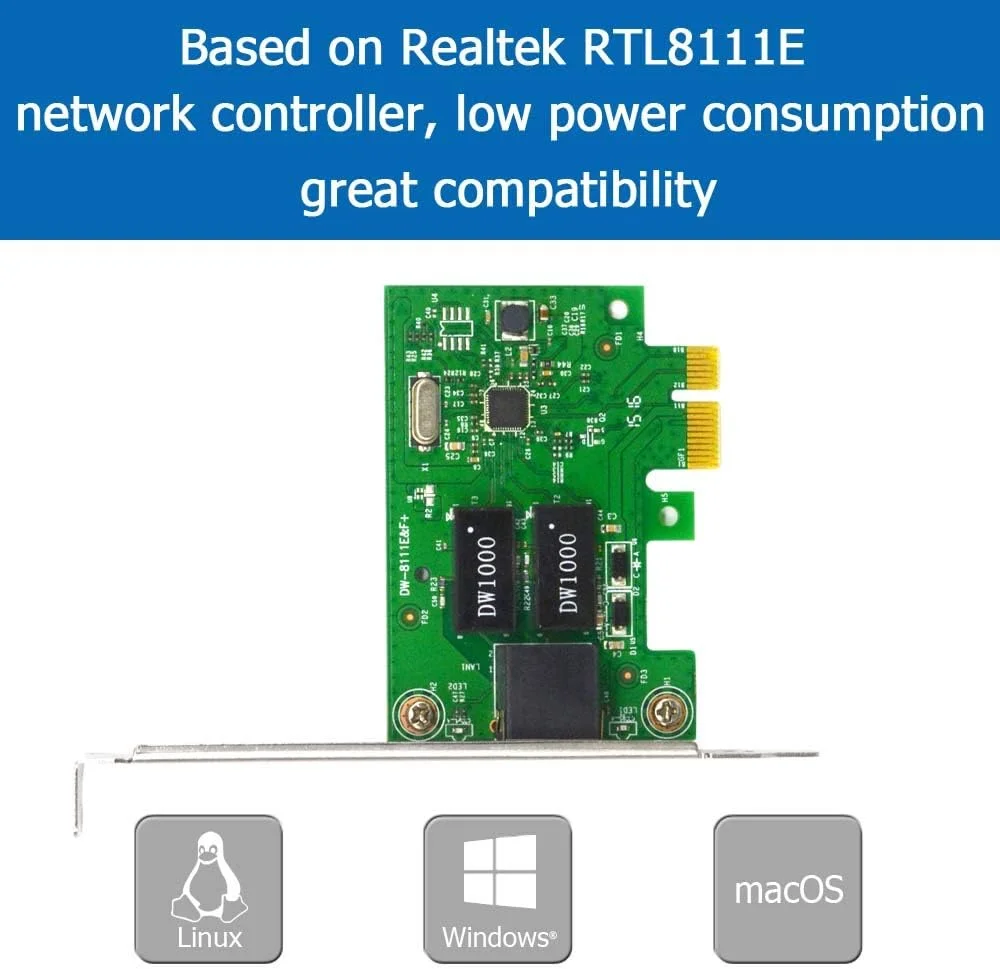 کارت شبکه گیگابیتی اترنت PCI-e، کارت شبکه PCIe با سرعت 10/100/1000 مگابیت بر ثانیه با براکت Low Profile، کارت LAN RJ45 PCI-e X1 برای کامپیوتر، پشتیبانی از Windows XP / 7/8 / 10