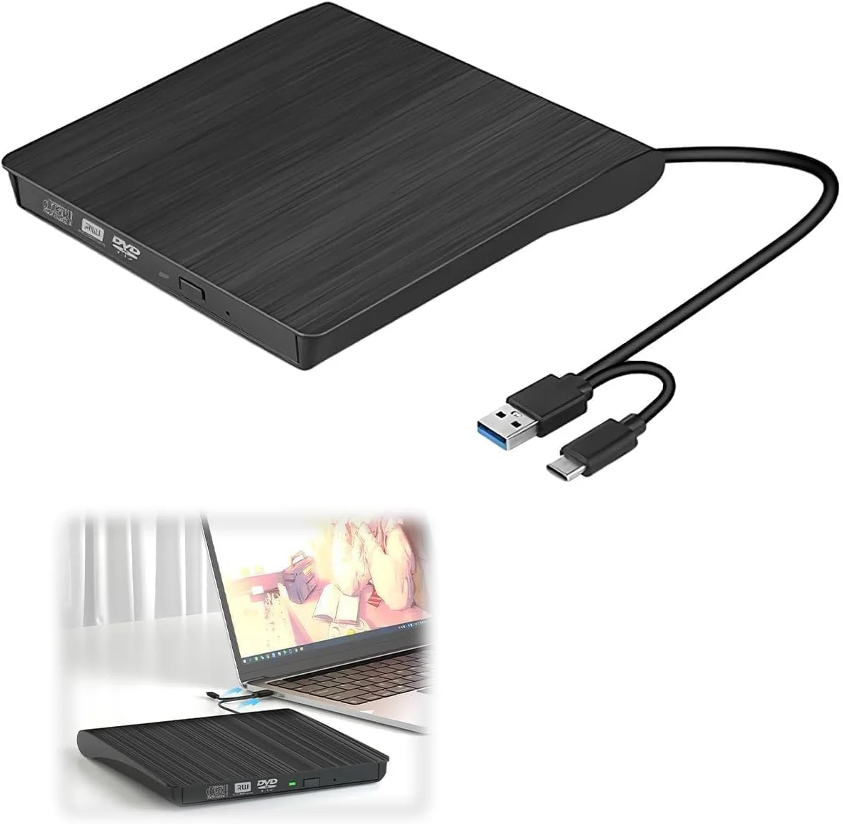 دی وی دی/سی دی خوان اکسترنال - خواننده و نویسنده فوق العاده باریک با USB 3.0 + Type-C، پشتیبانی کامل از فرمت ها، پلاگ اند پلی، سازگاری جهانی برای کامپیوتر/لپ تاپ دی وی دی/سی دی خوان اکسترنال - خواننده و نویسنده فوق العاده باریک با USB 3.0 + Type-C، پشتیبانی کامل از فرمت ها، پلاگ اند پلی، سازگاری جهانی برای کامپیوتر/لپ تاپ